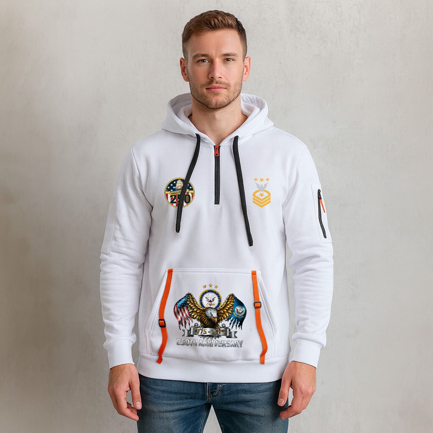 Custom US Navy Ranks Quarter Zip Hoodie TQZ05