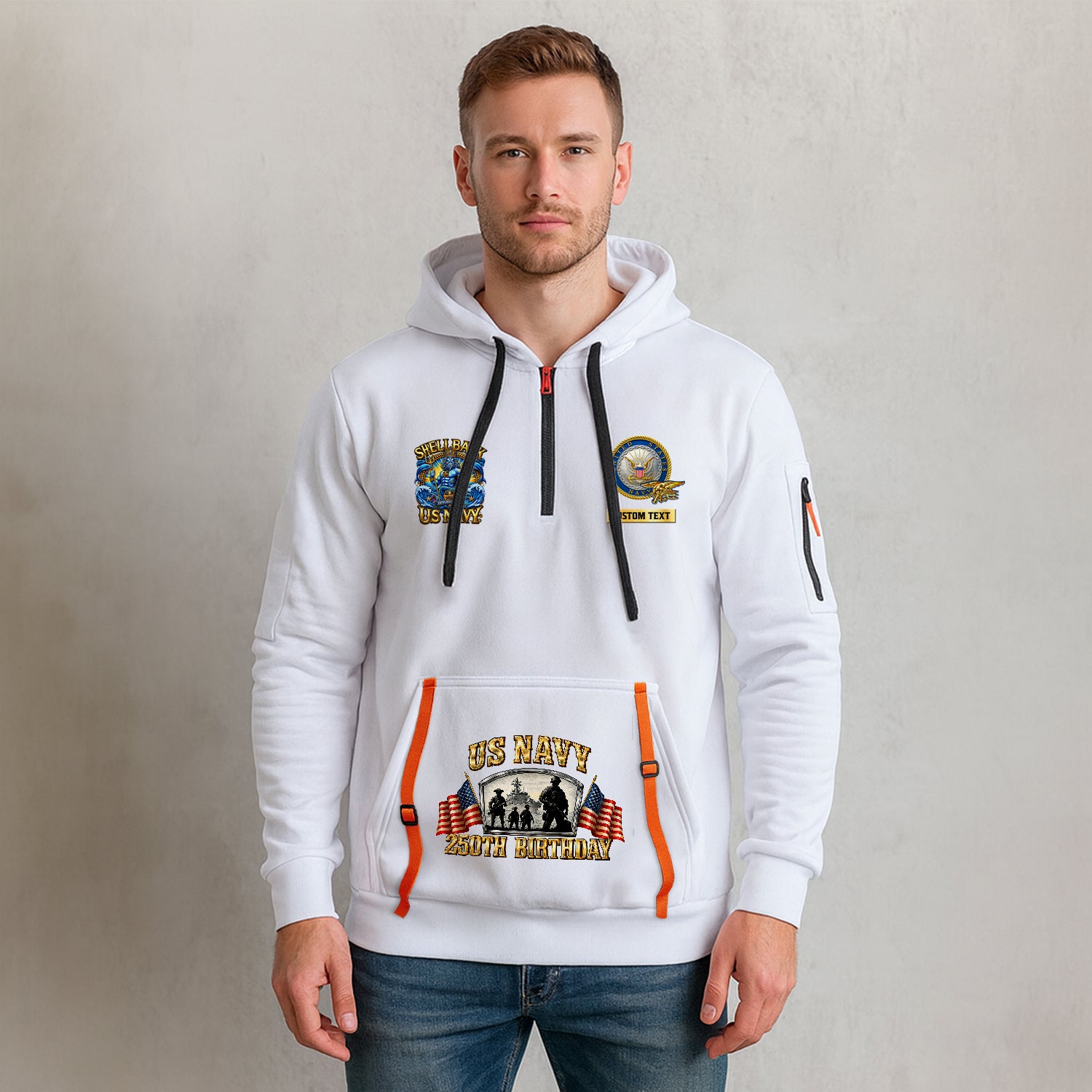 Personalized US Navy Quater Zip Hoodie JQZ10
