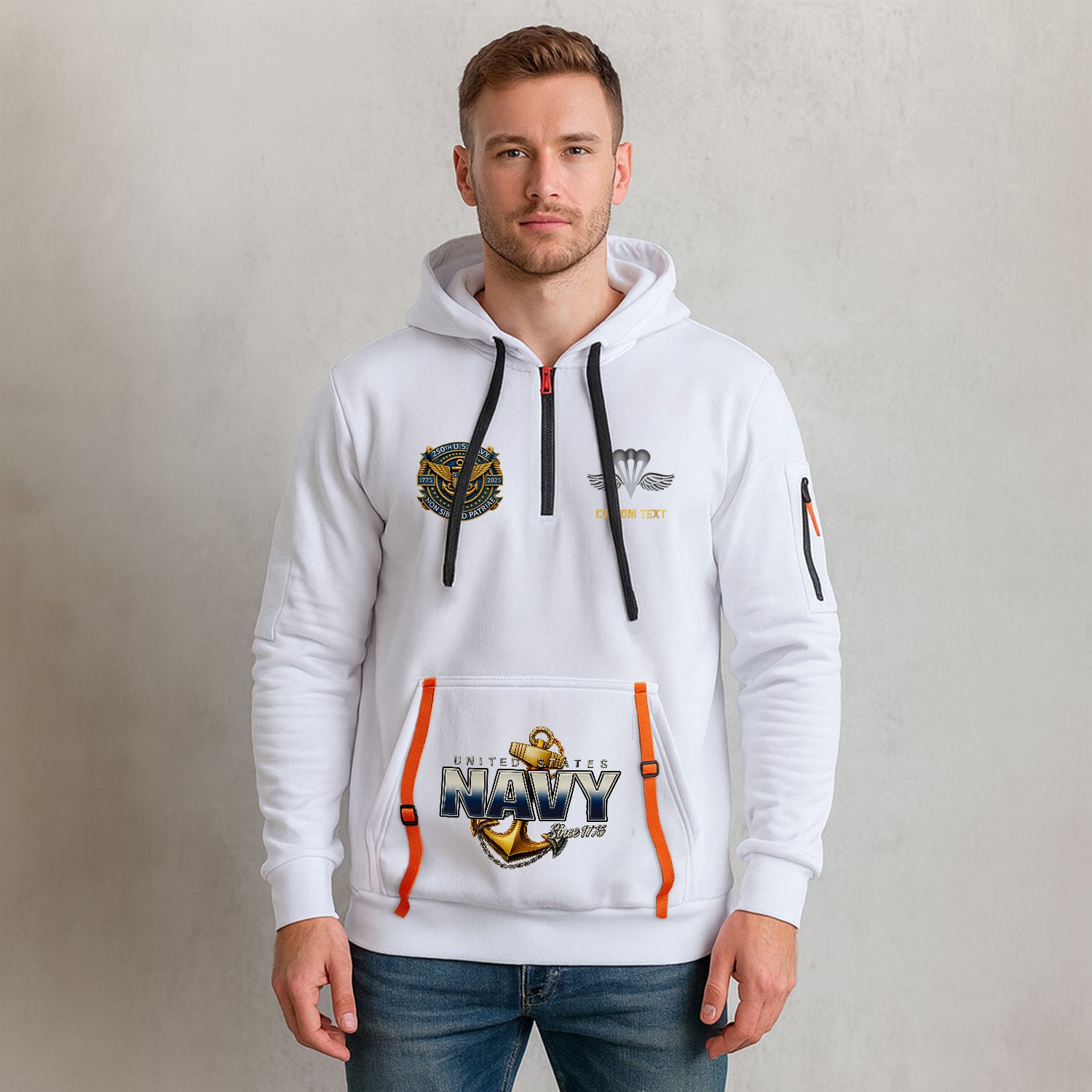 Personalized US Navy Quater Zip Hoodie JQZ11
