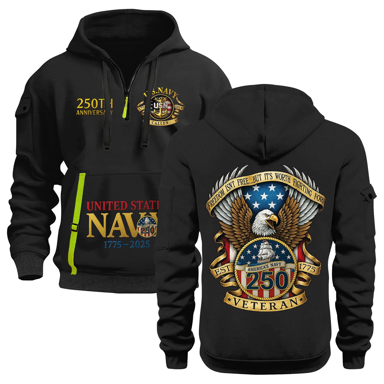 Personalized US Navy Quater Zip Hoodie KAQZ01