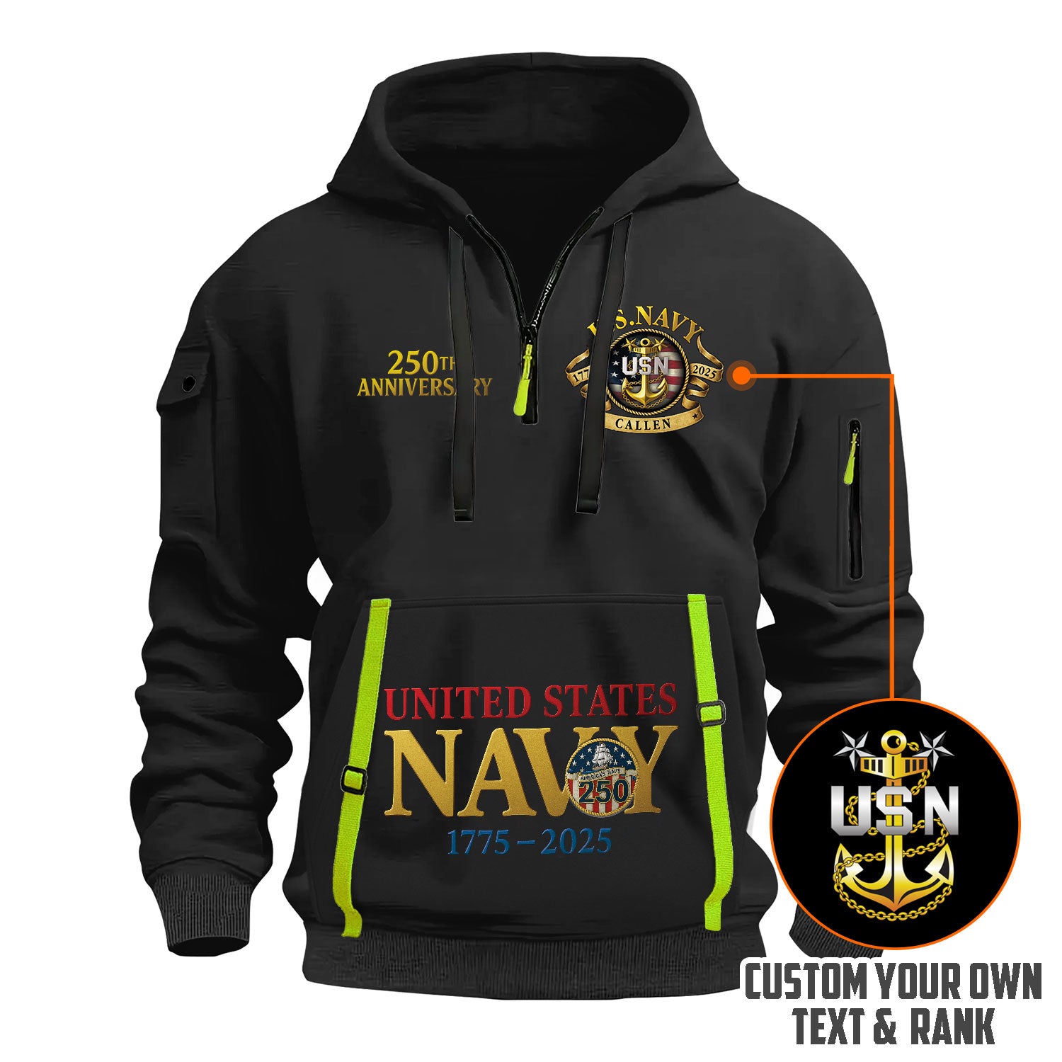 Personalized US Navy Quater Zip Hoodie KAQZ01
