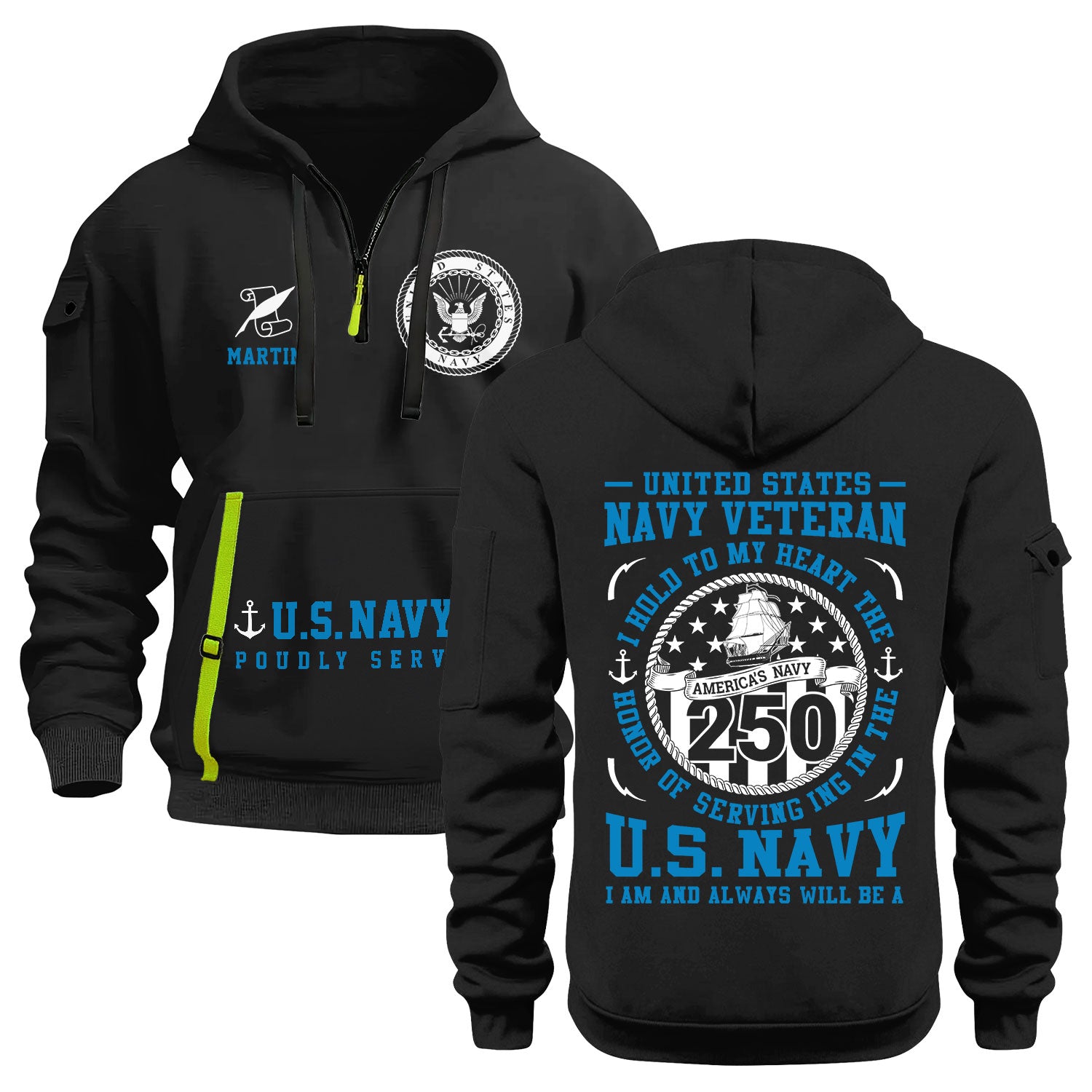 Personalized US Navy Quater Zip Hoodie KAQZ02