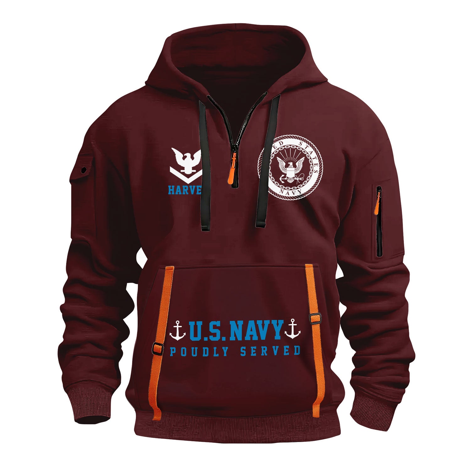 Personalized US Navy Quater Zip Hoodie KAQZ02