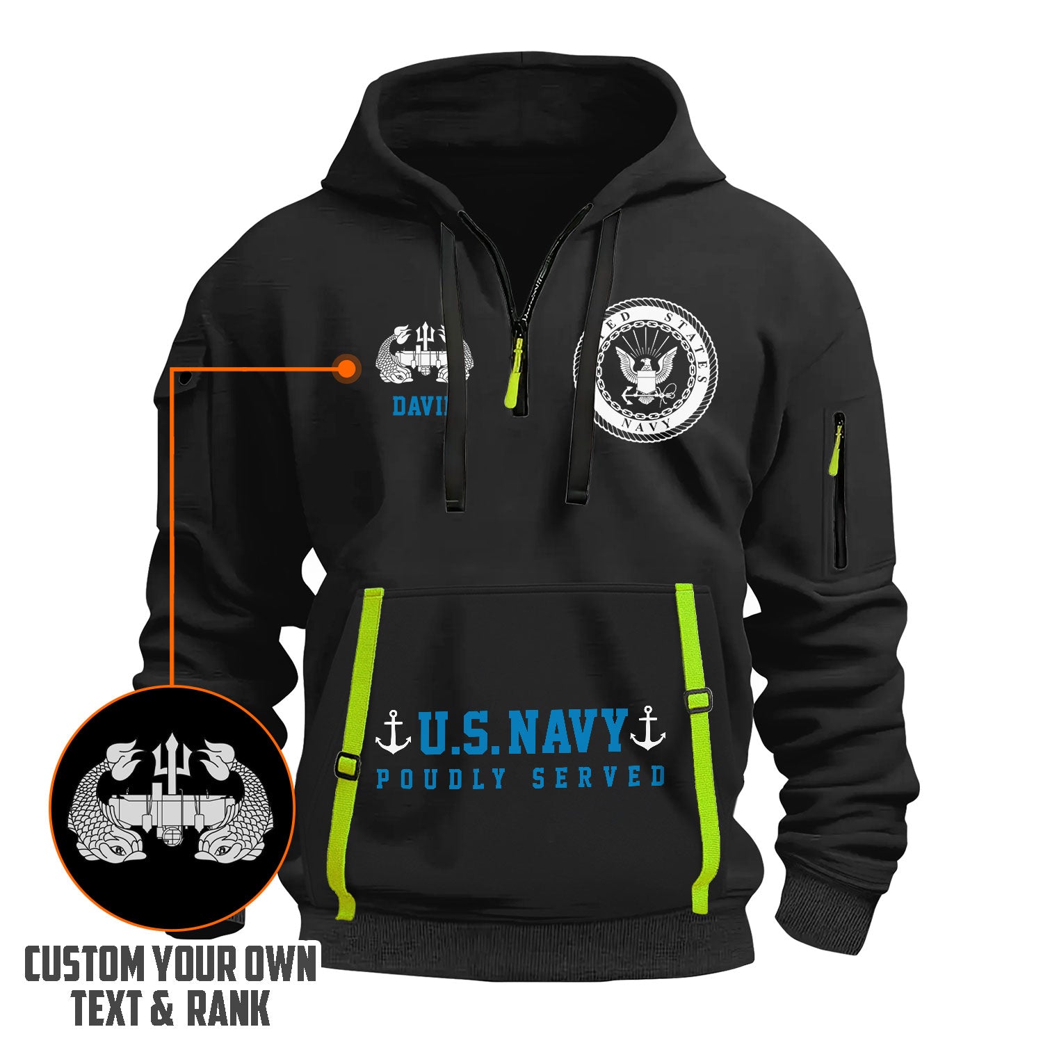 Personalized US Navy Quater Zip Hoodie KAQZ02