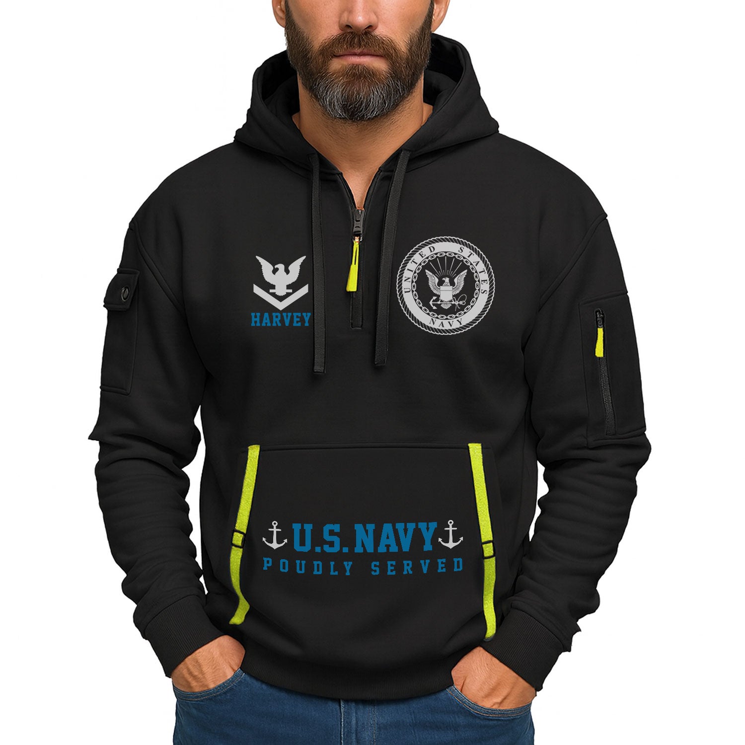Personalized US Navy Quater Zip Hoodie KAQZ02
