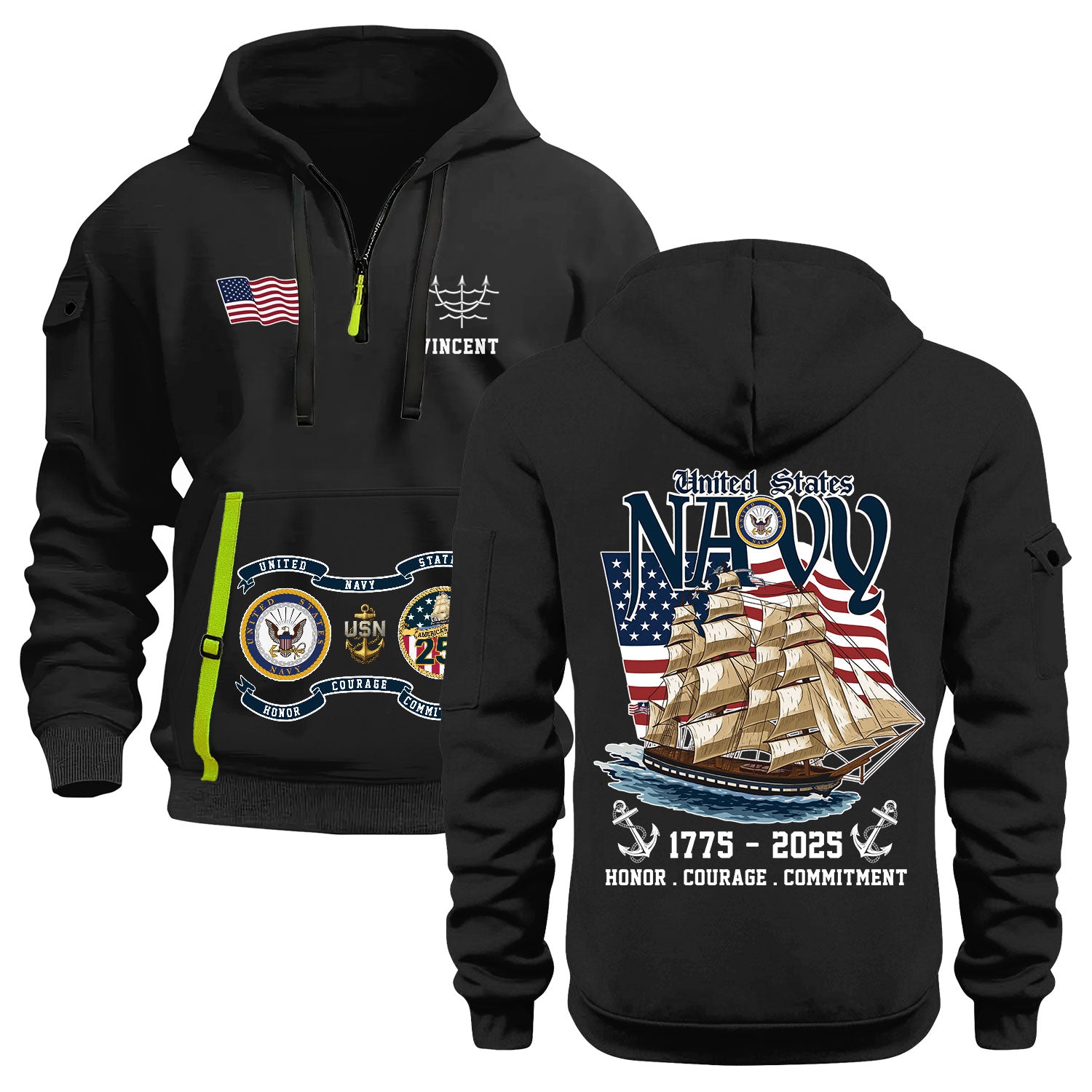 Personalized US Navy Quater Zip Hoodie KAQZ03