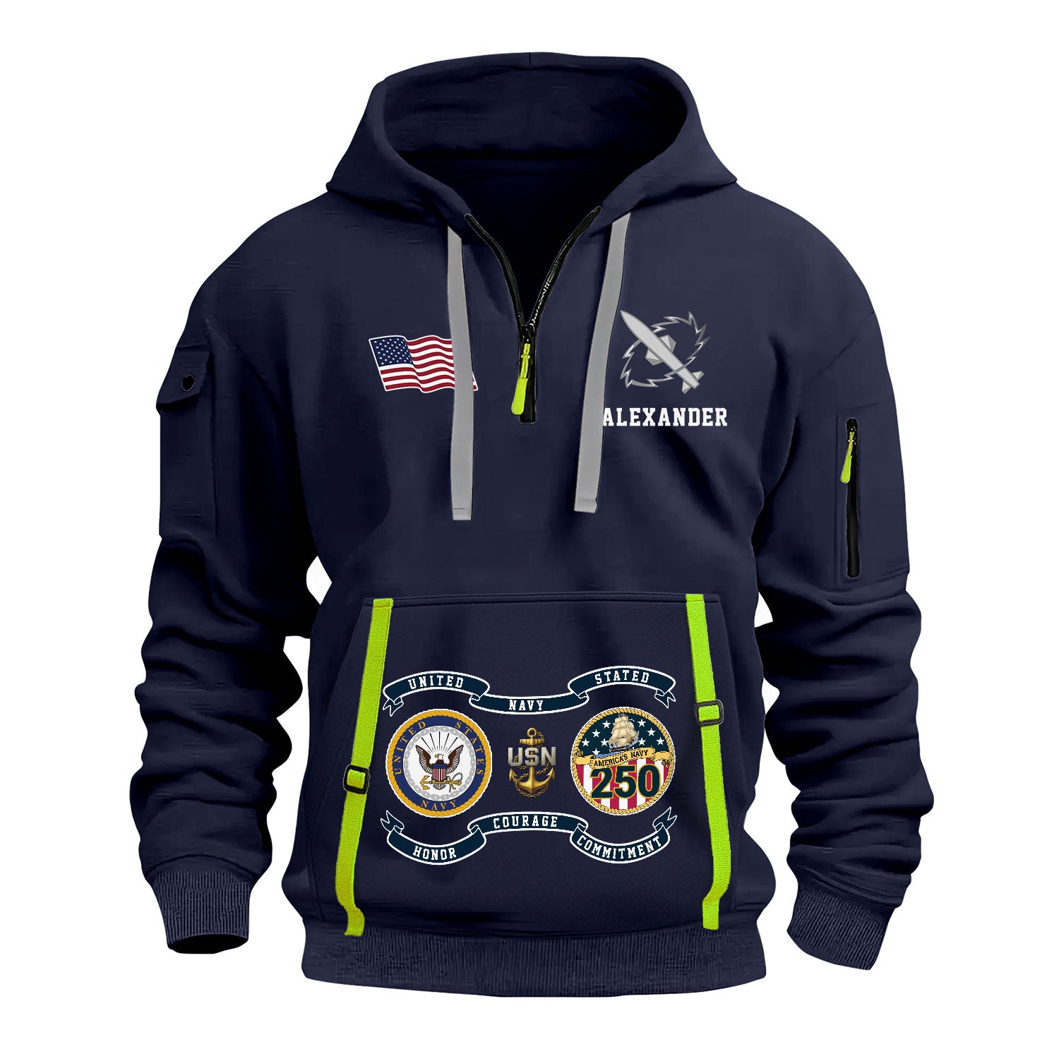 Personalized US Navy Quater Zip Hoodie KAQZ03