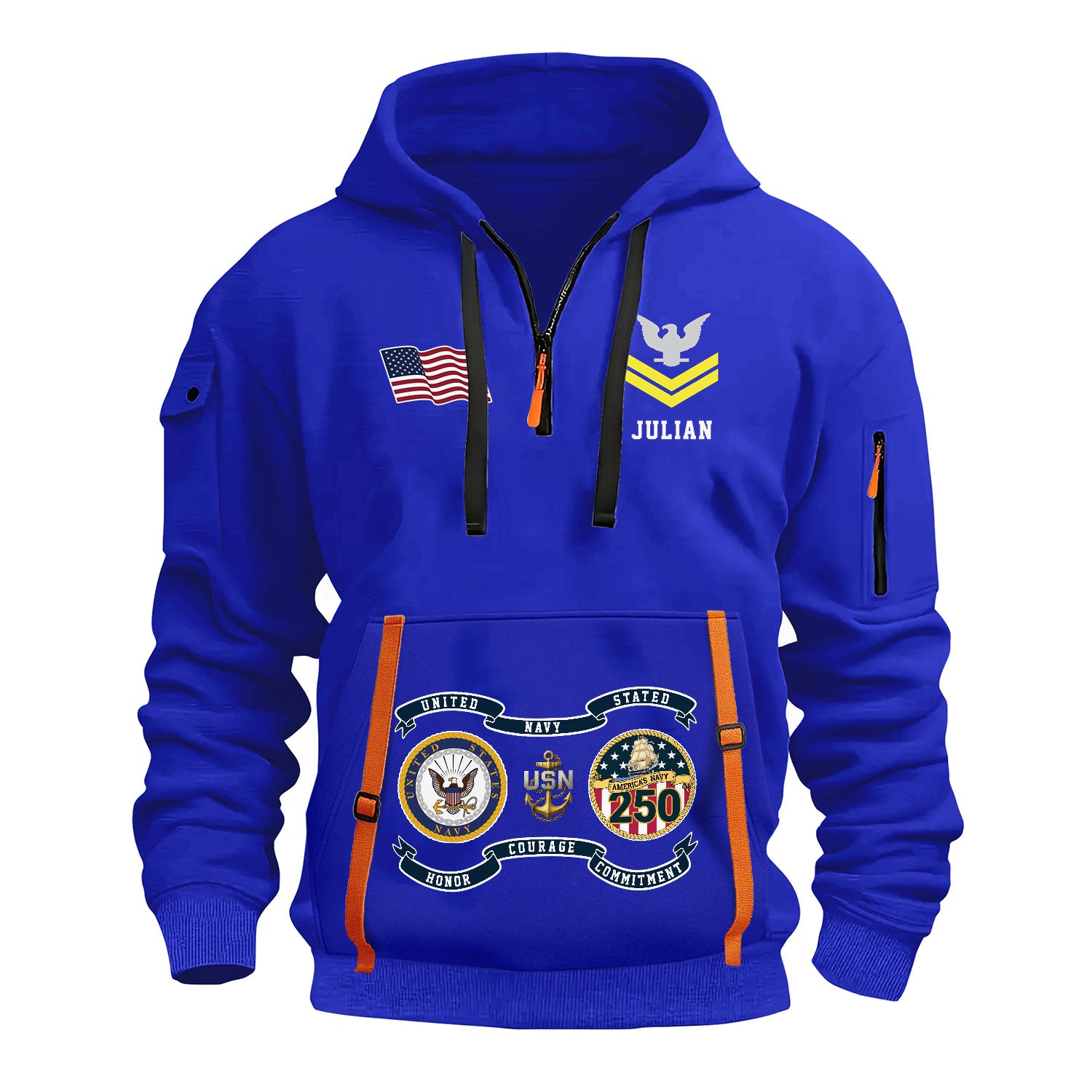 Personalized US Navy Quater Zip Hoodie KAQZ03