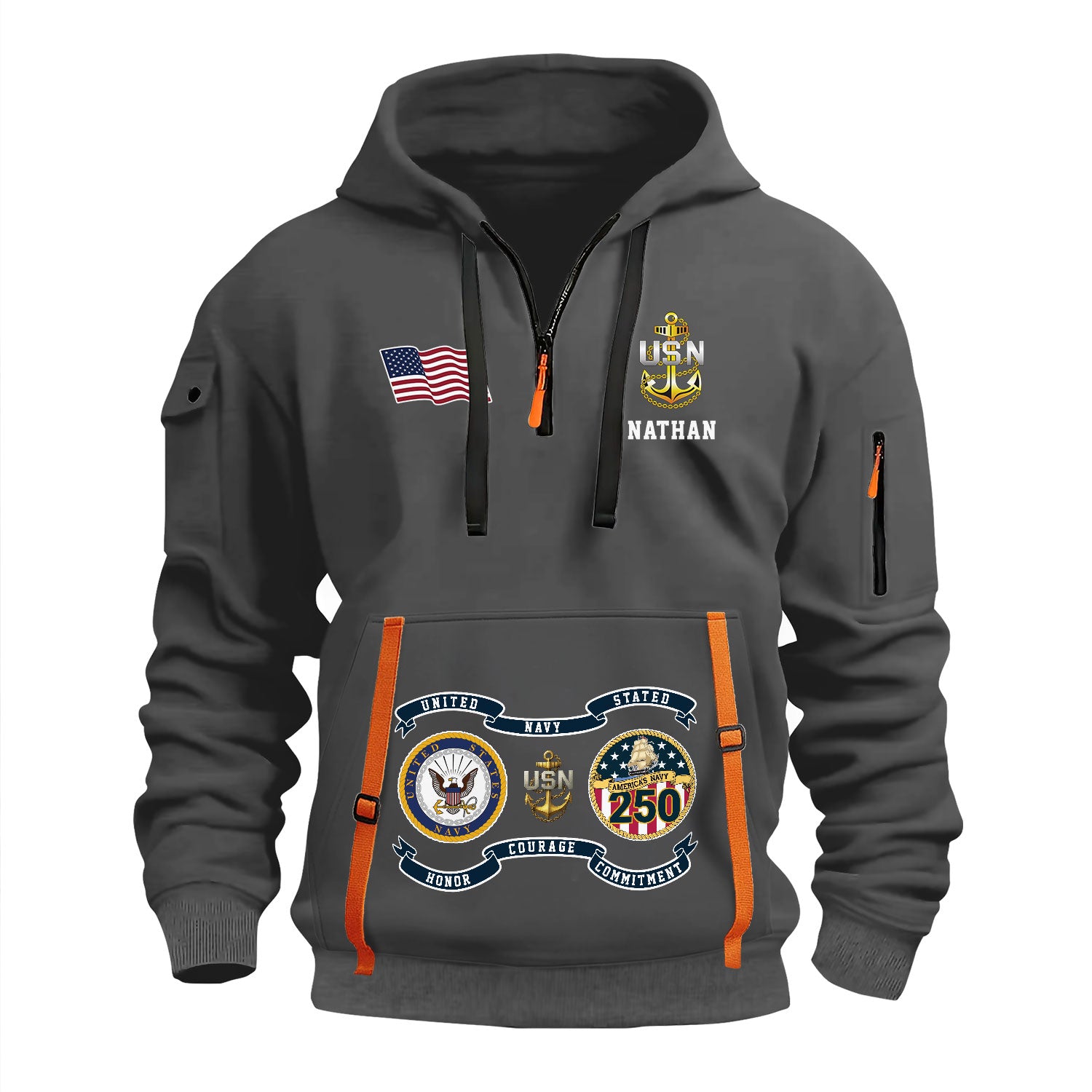 Personalized US Navy Quater Zip Hoodie KAQZ03