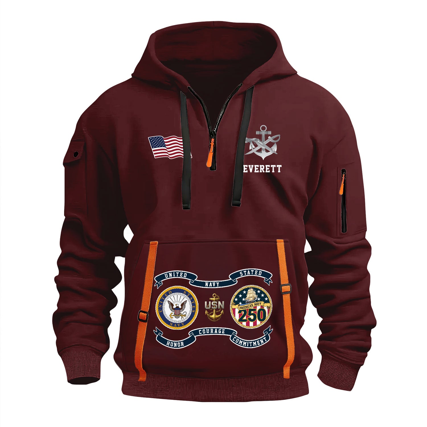 Personalized US Navy Quater Zip Hoodie KAQZ03