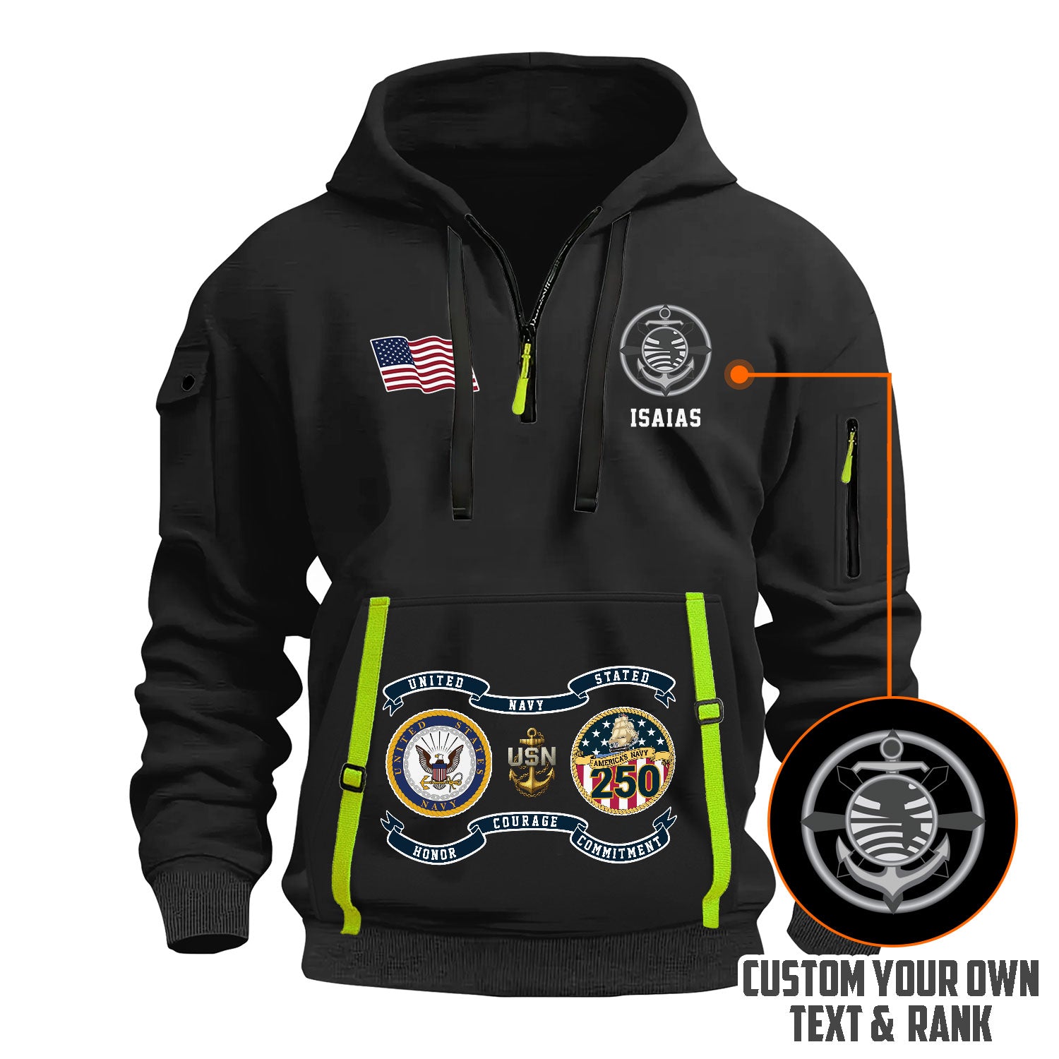 Personalized US Navy Quater Zip Hoodie KAQZ03