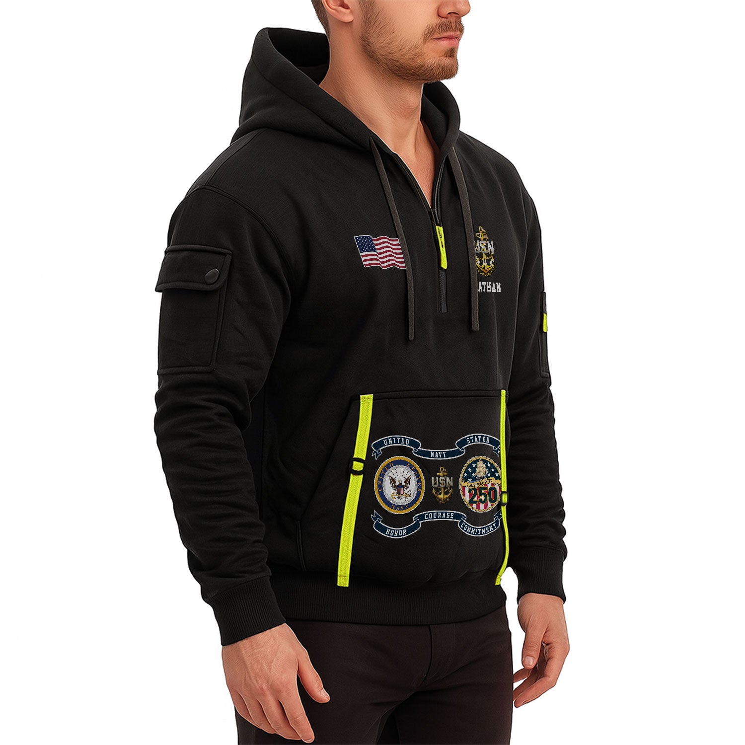 Personalized US Navy Quater Zip Hoodie KAQZ03