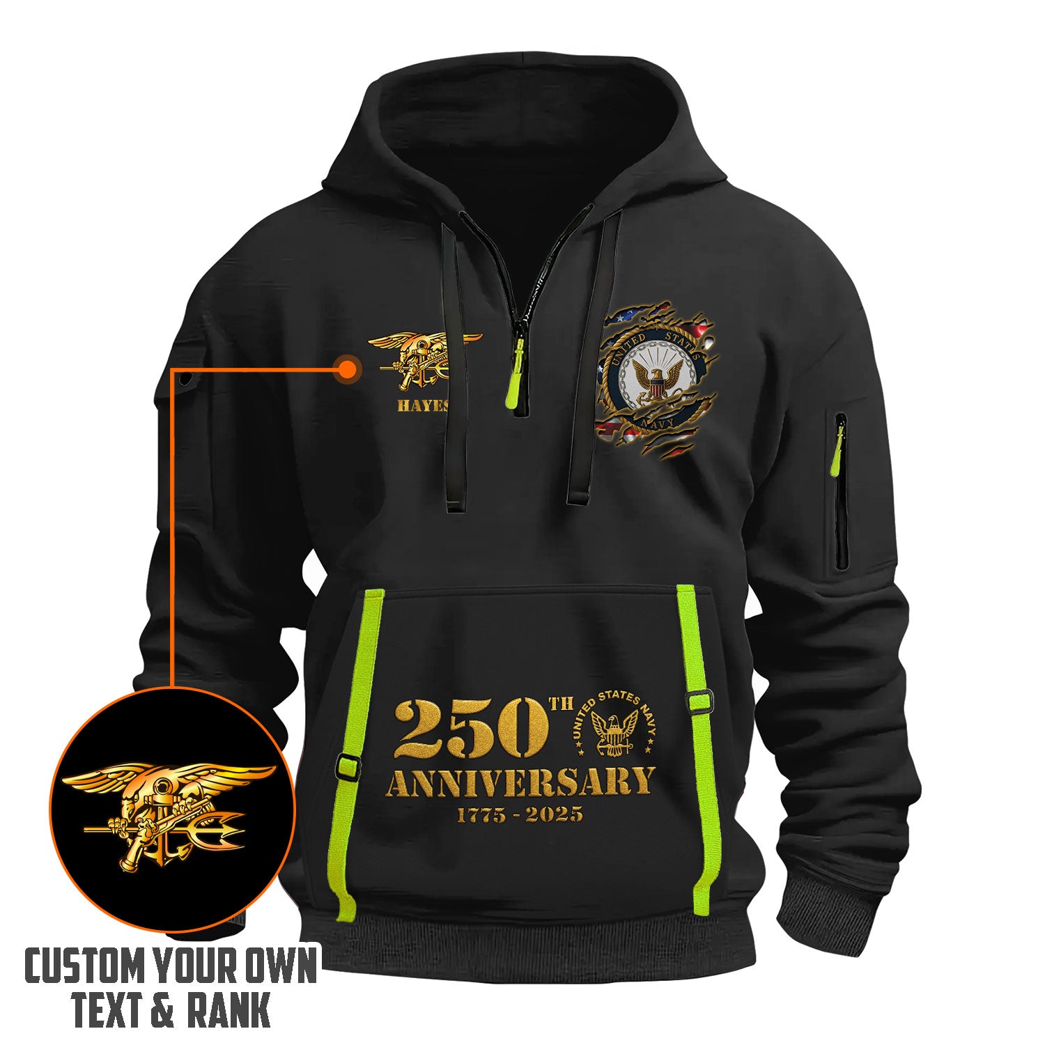 Personalized US Navy Quater Zip Hoodie KAQZ04