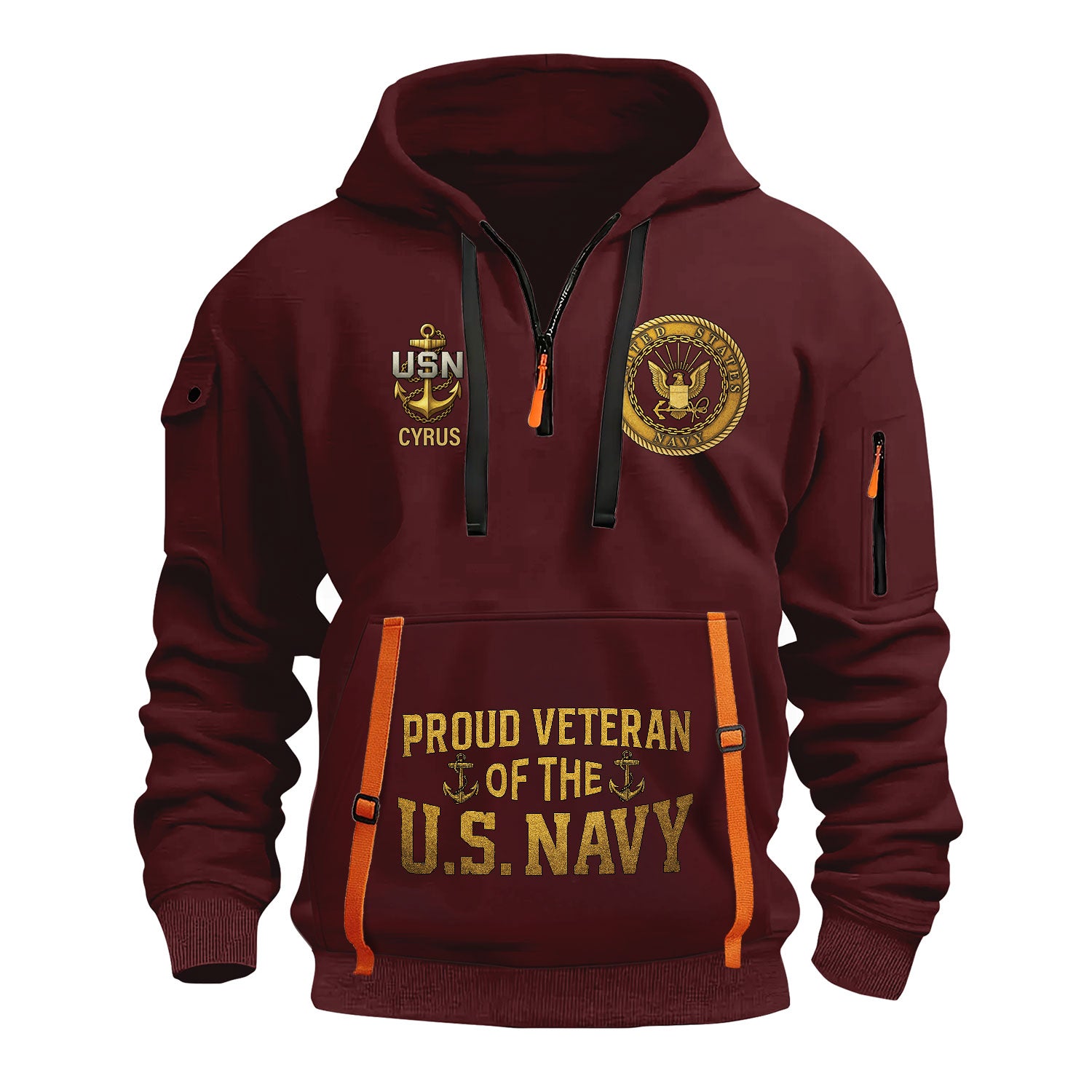Personalized US Navy Quater Zip Hoodie KAQZ05