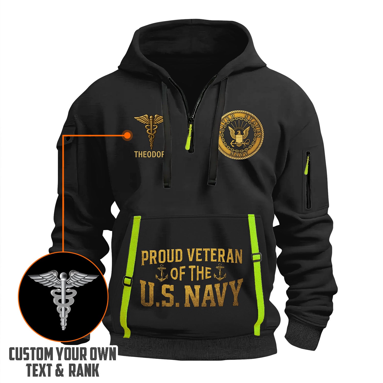 Personalized US Navy Quater Zip Hoodie KAQZ05
