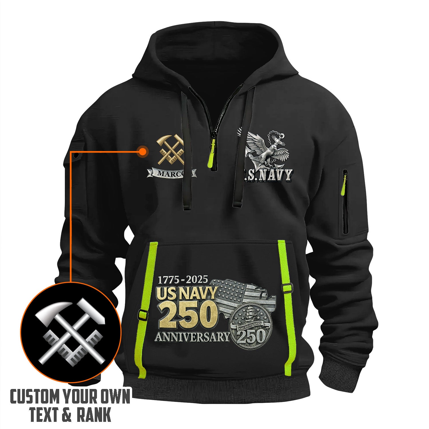 Personalized US Navy Quater Zip Hoodie KAQZ06