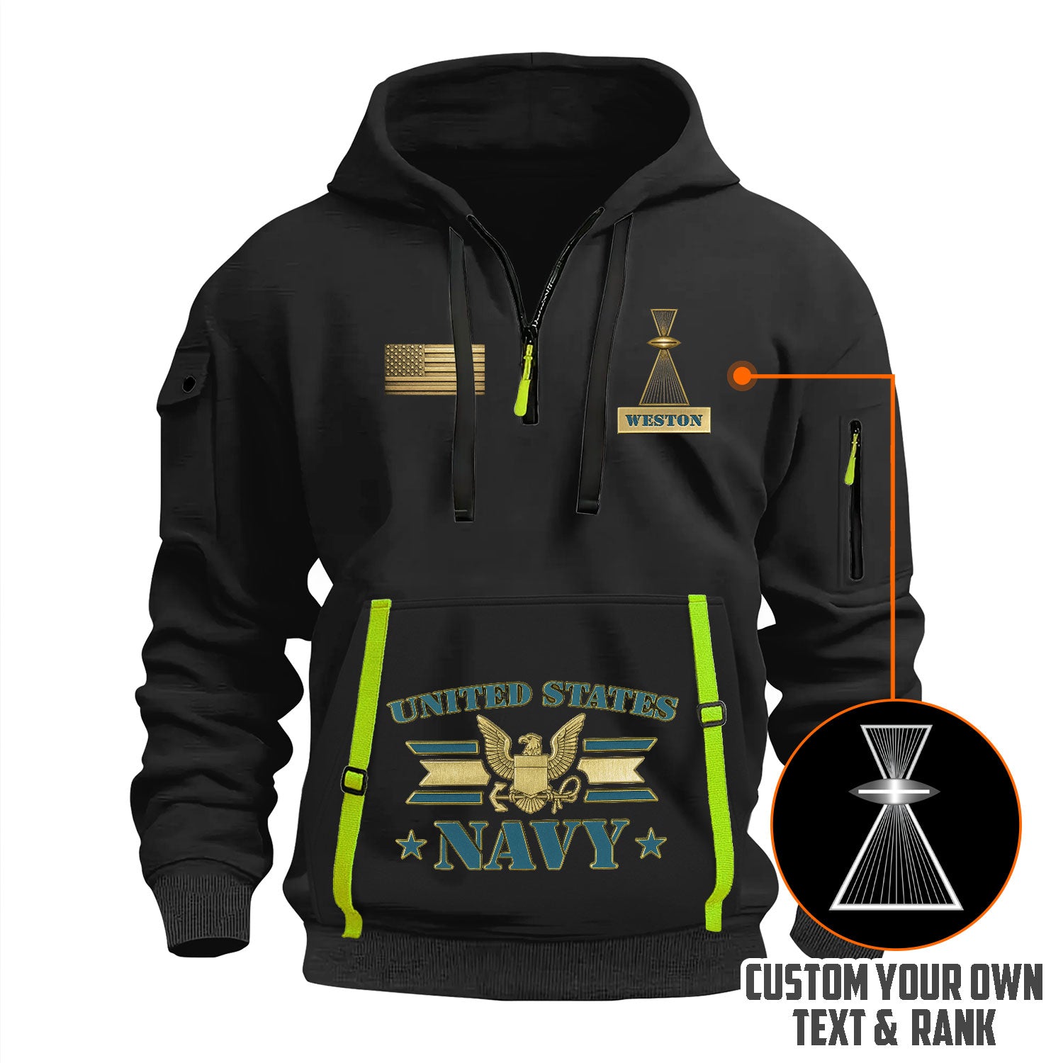 Personalized US Navy Quater Zip Hoodie KAQZ07
