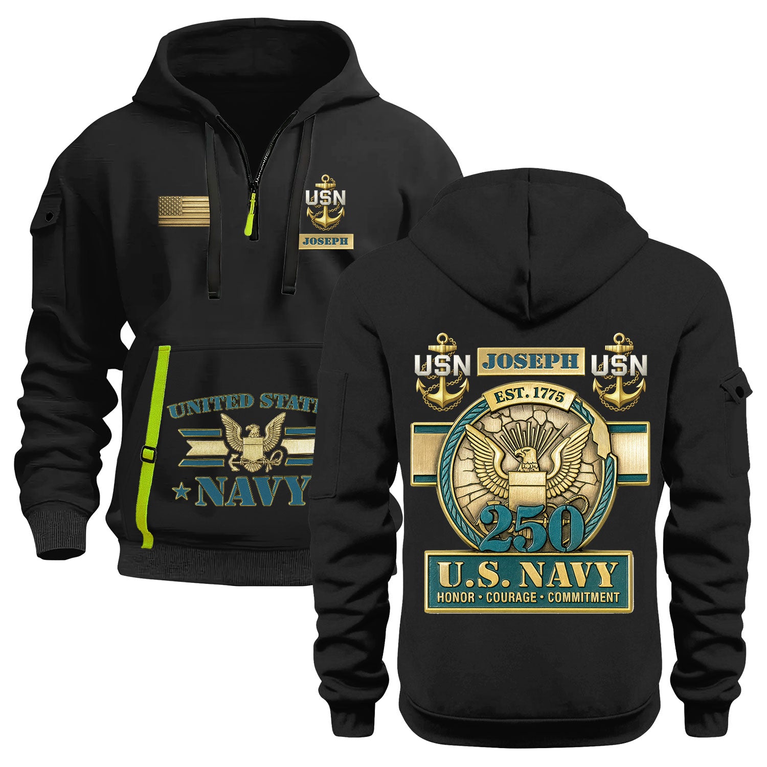 Personalized US Navy Quater Zip Hoodie KAQZ07
