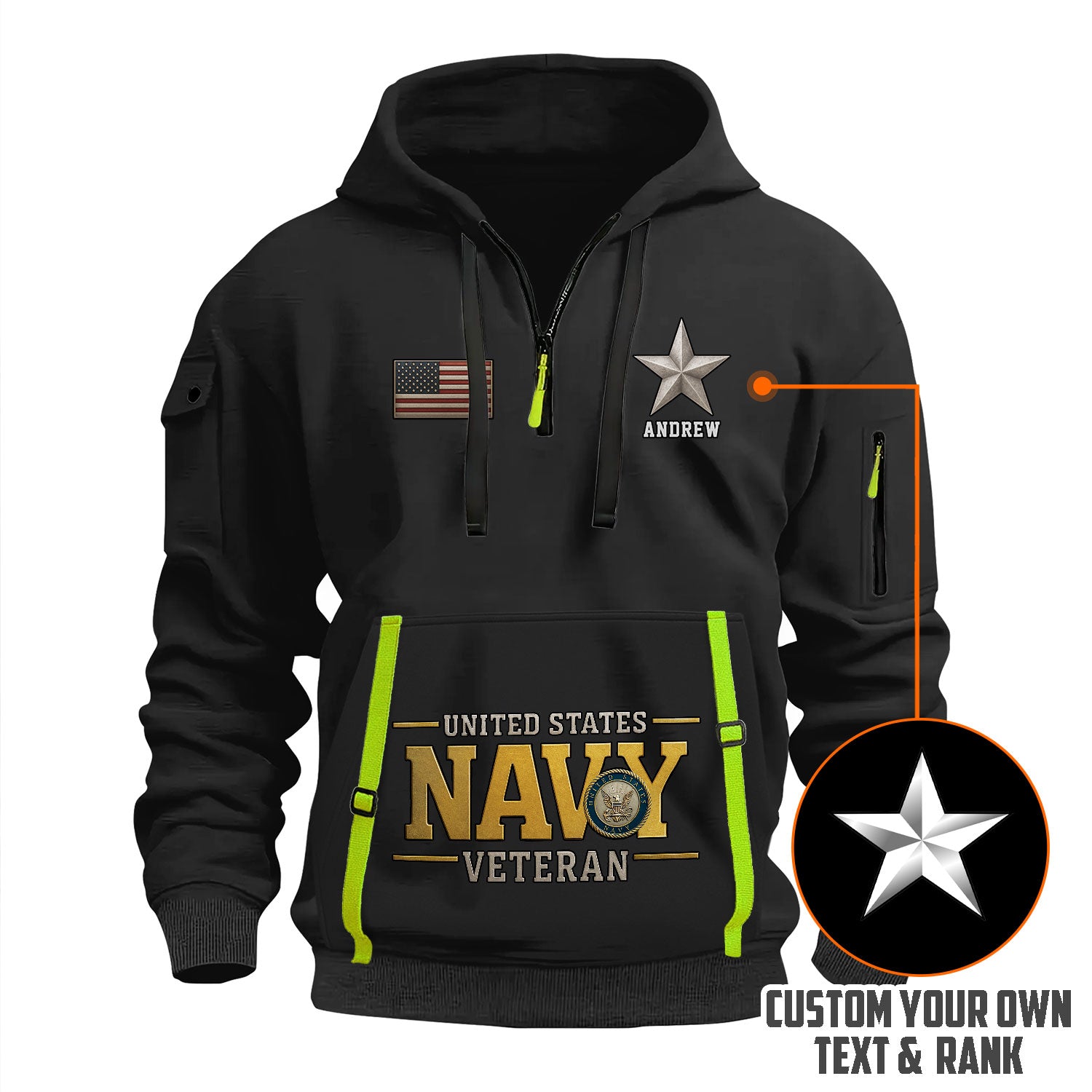 Personalized US Navy Quater Zip Hoodie KAQZ08