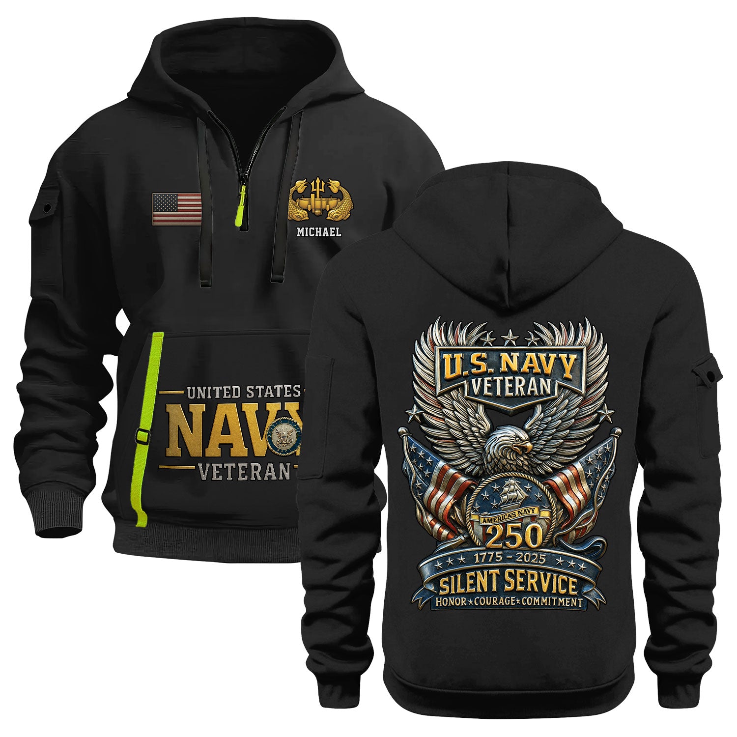 Personalized US Navy Quater Zip Hoodie KAQZ08