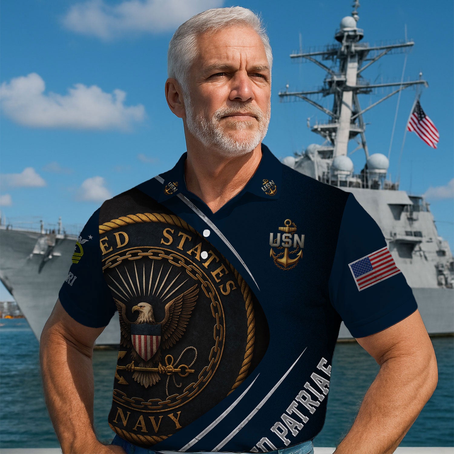 US Navy Polo Shirt – Eagle Seal & “Non Sibi Sed Patriae” Custom Rank