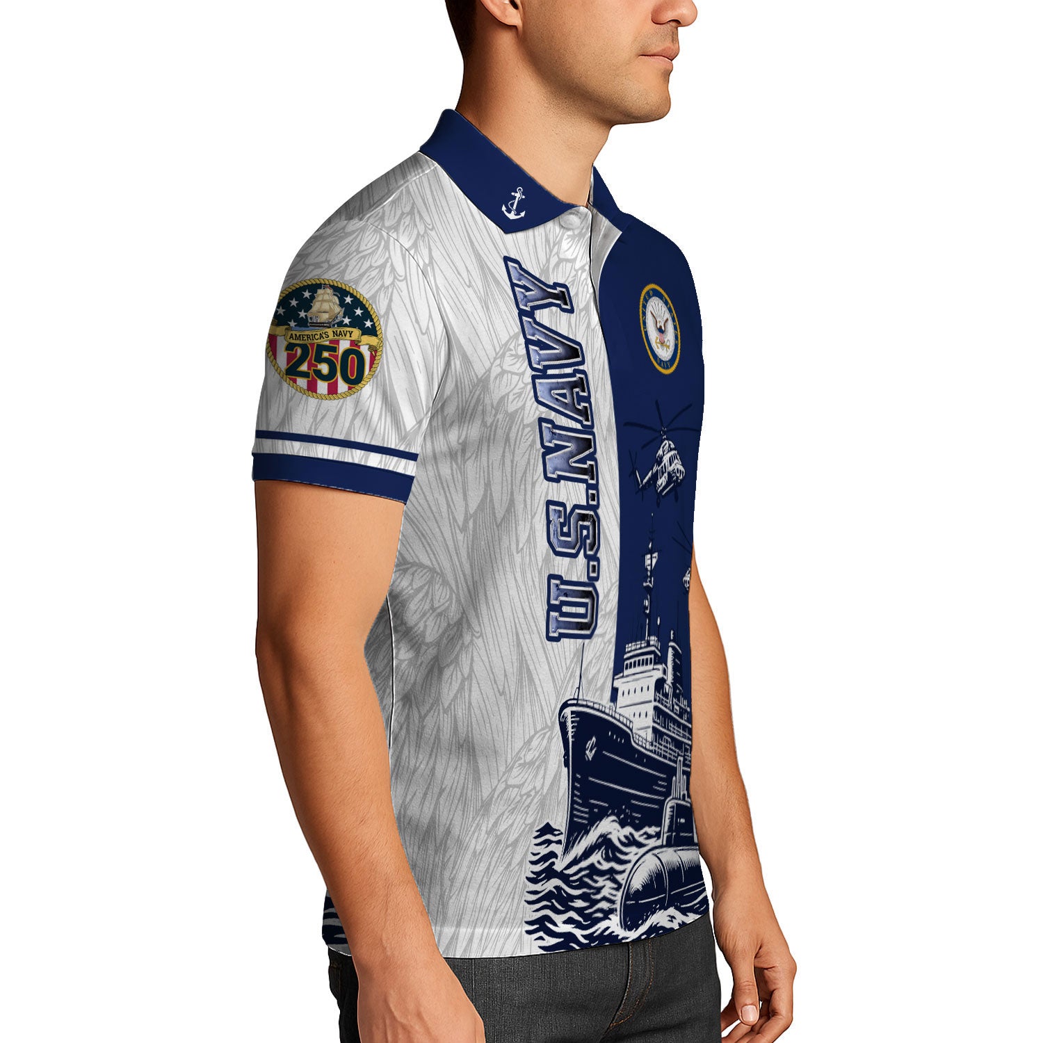 US Navy 250th Anniversary Polo Shirt – Warship & Submarine Tribute Polo Shirt