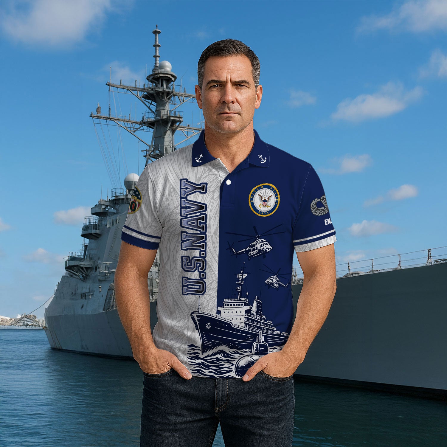US Navy 250th Anniversary Polo Shirt – Warship & Submarine Tribute Polo Shirt