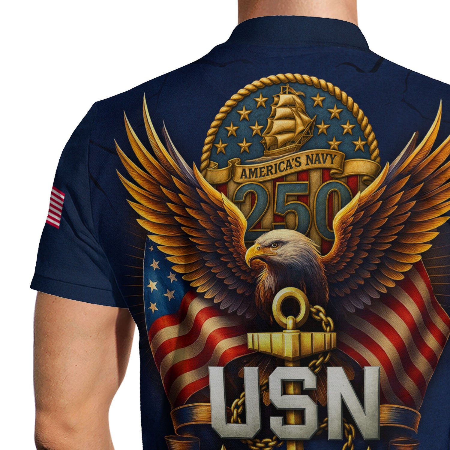 US Navy 250th Anniversary Polo Shirt – Eagle & Ship Crest Custom Tribute
