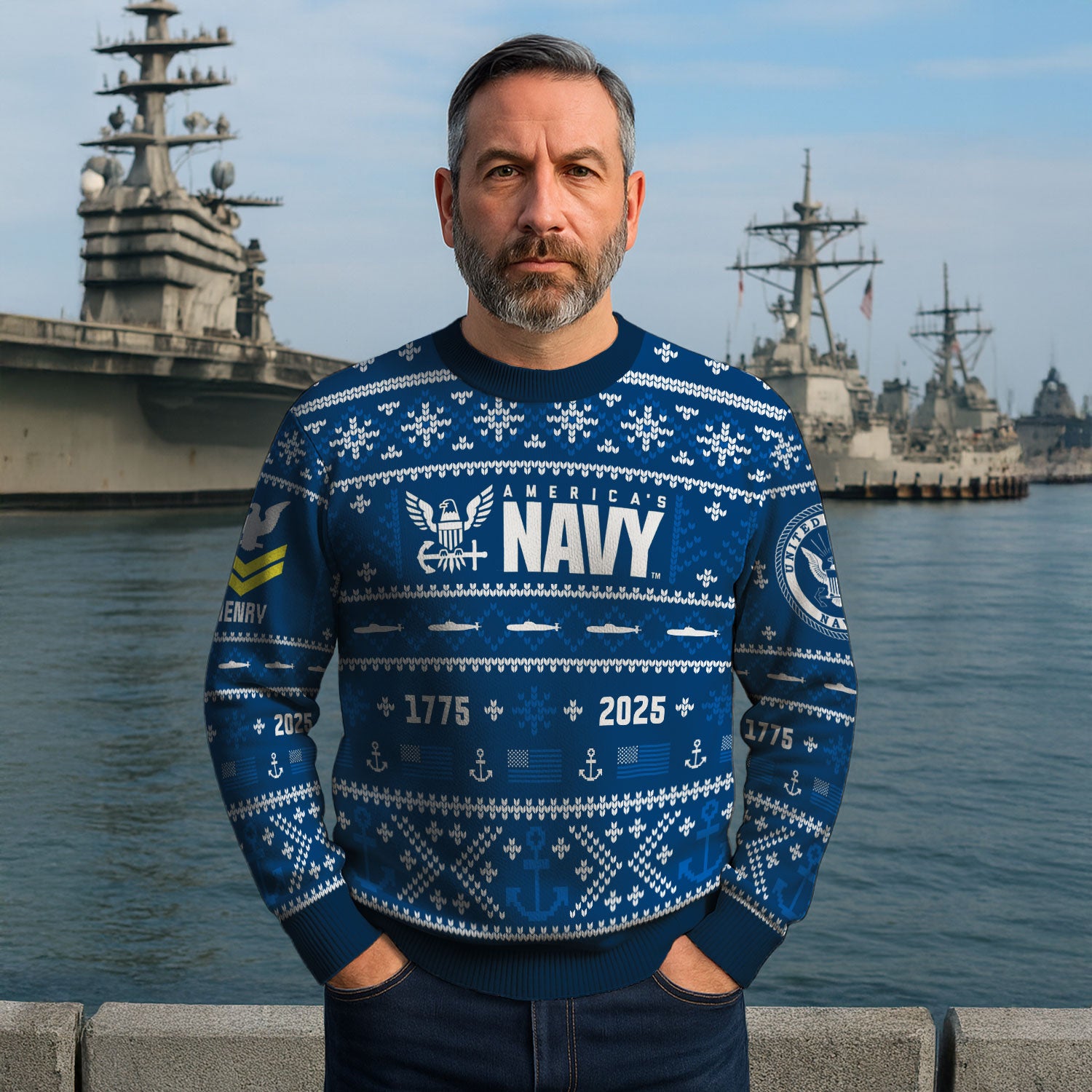 Personalized US Navy Christmas Ugly Sweater UST013