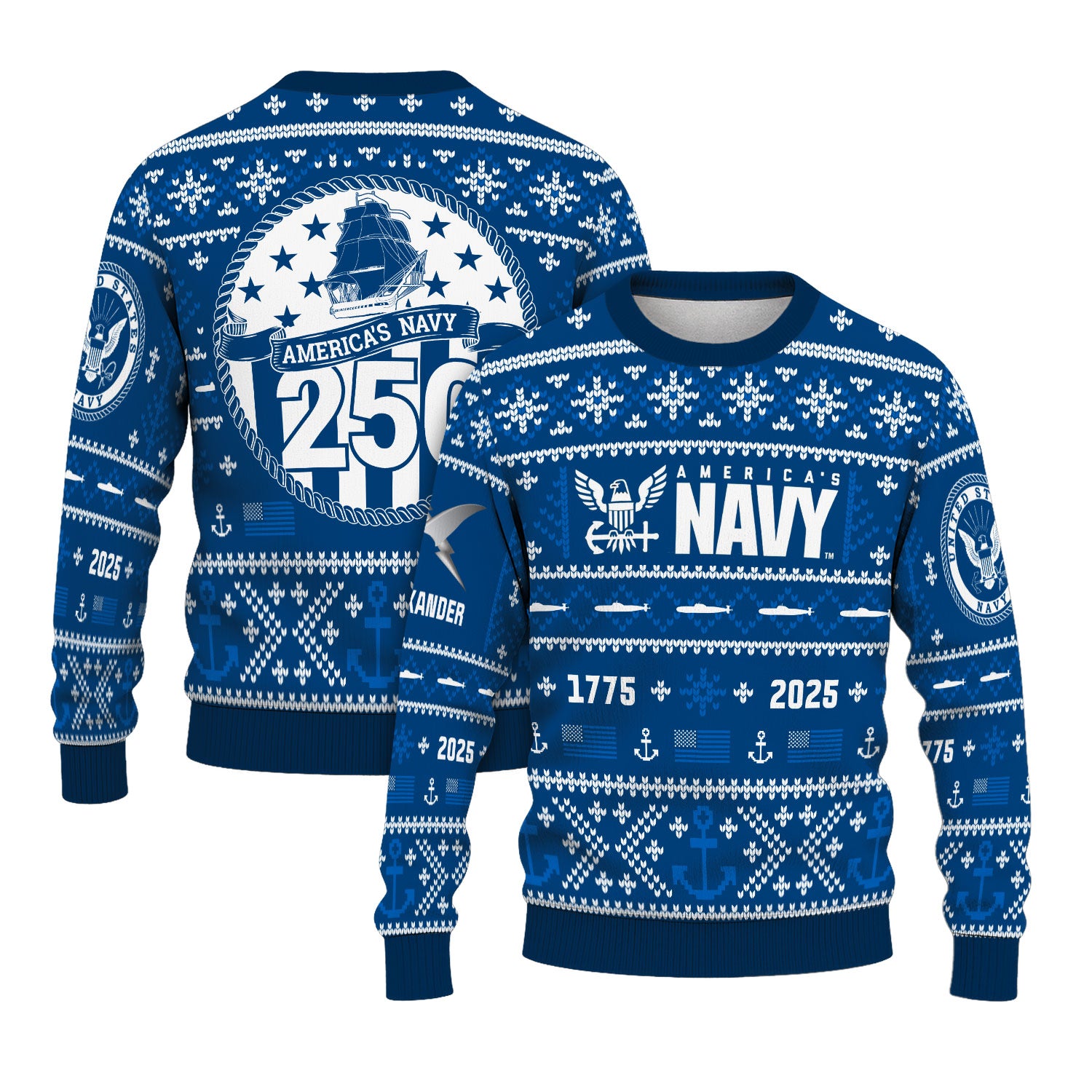 Personalized US Navy Christmas Ugly Sweater UST013
