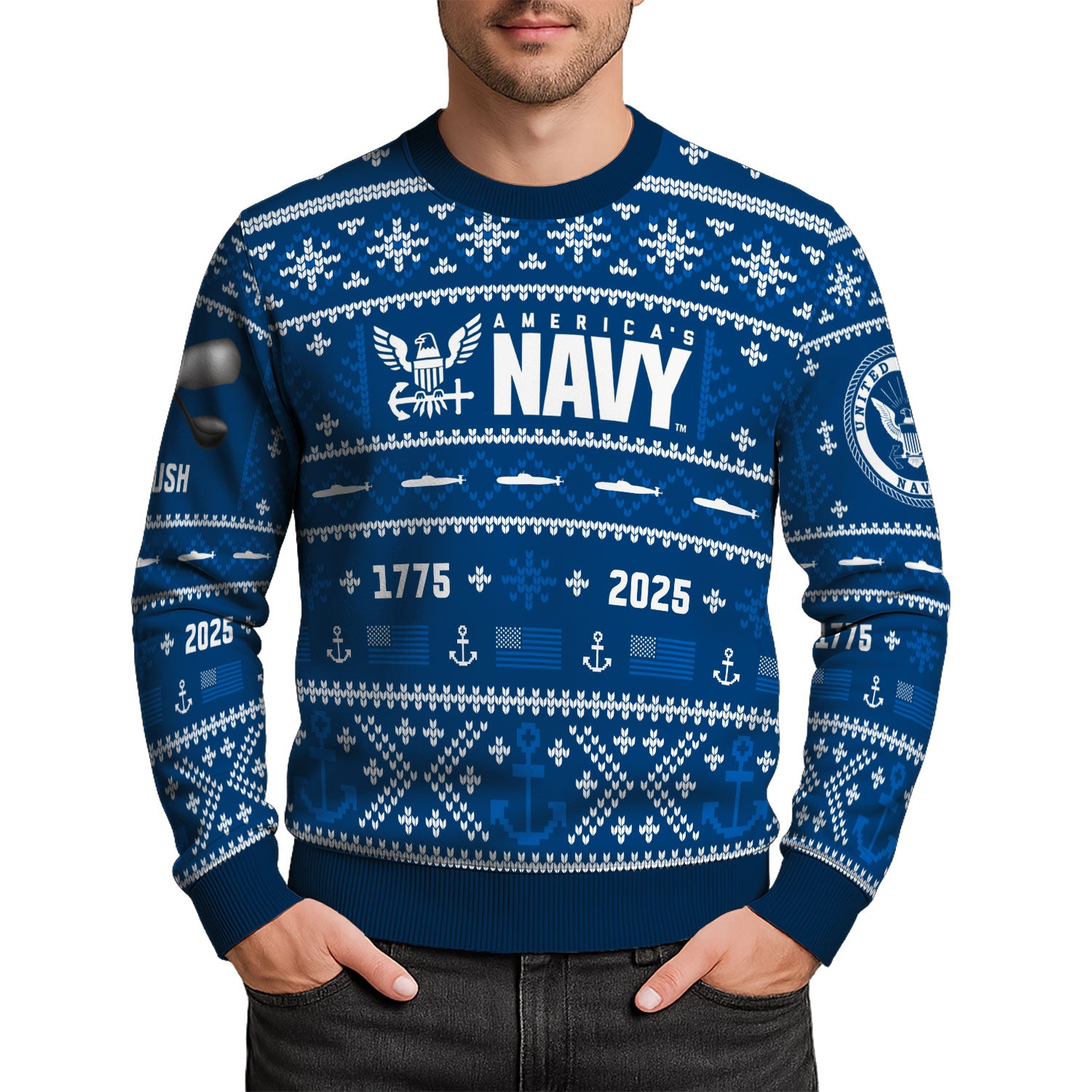 Personalized US Navy Christmas Ugly Sweater UST013