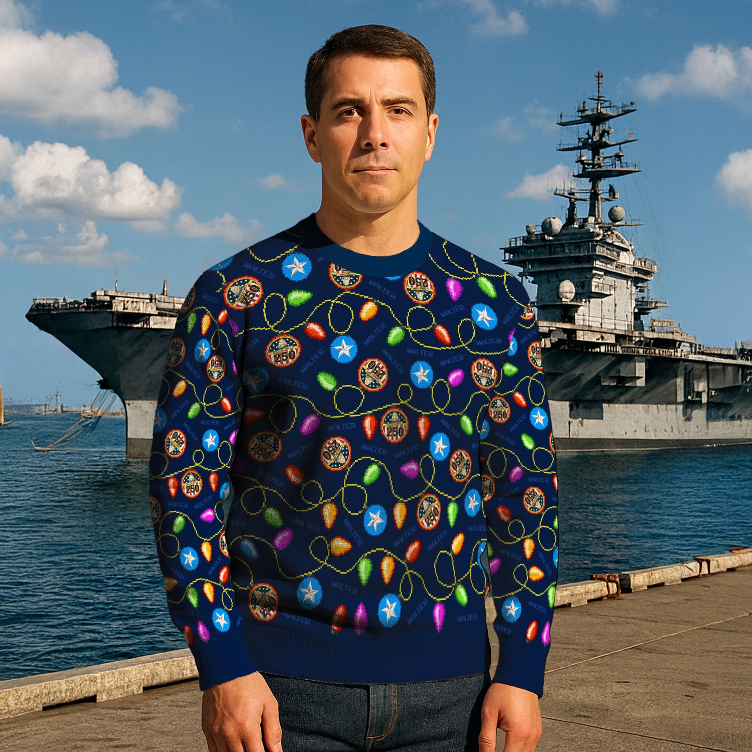 Personalized US Navy Christmas Ugly Sweater UST014