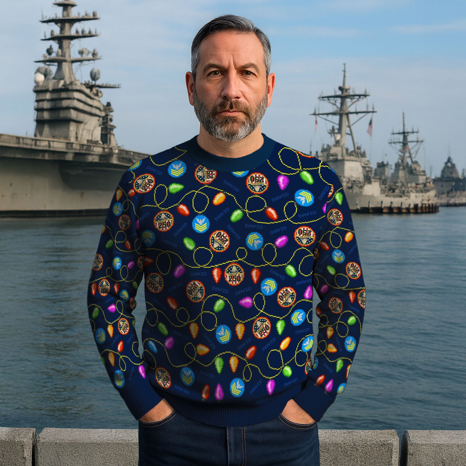 Personalized US Navy Christmas Ugly Sweater UST014