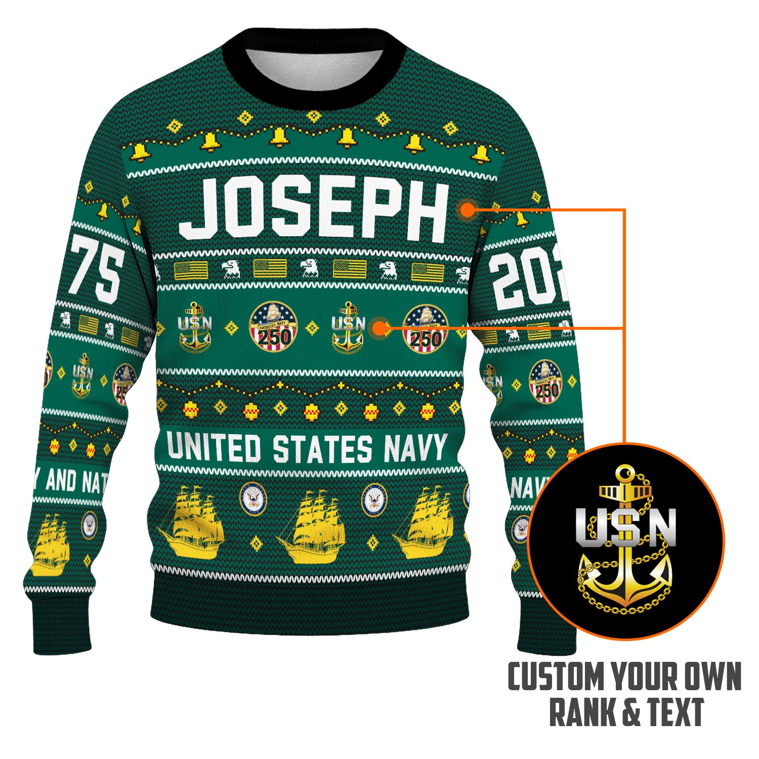 Personalized US Navy Christmas Ugly Sweater UST014