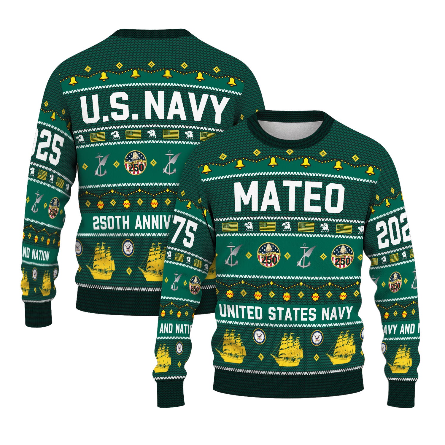 Personalized US Navy Christmas Ugly Sweater UST014