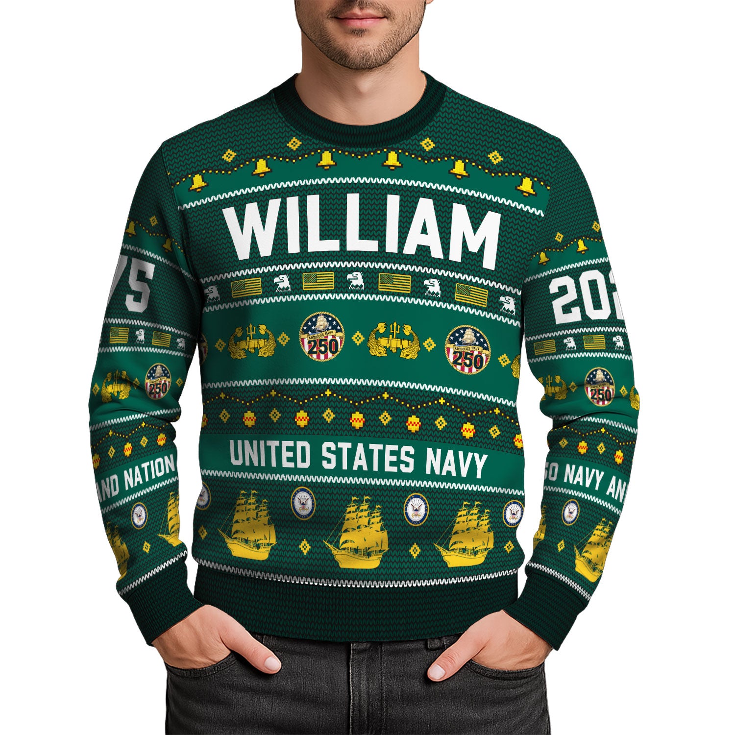 Personalized US Navy Christmas Ugly Sweater UST014