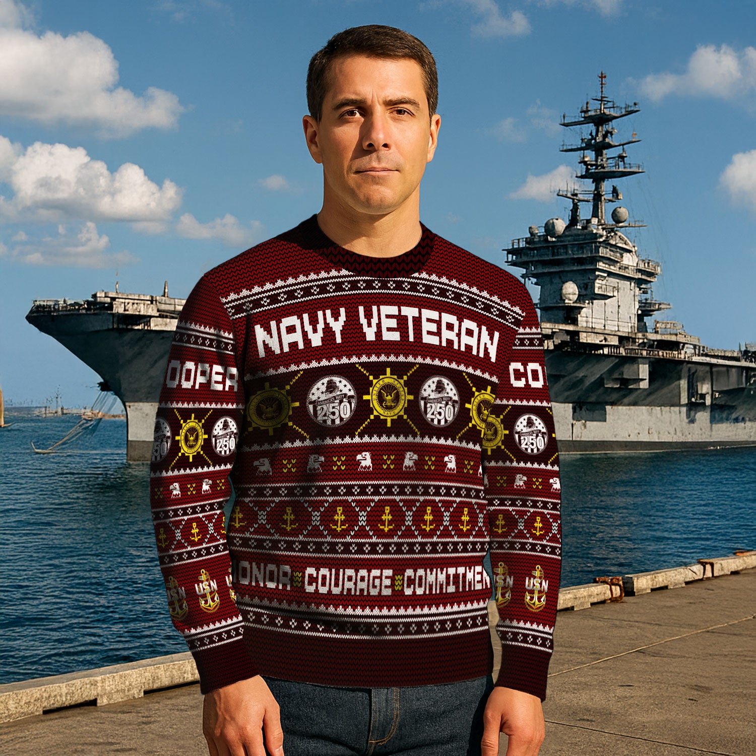 Personalized US Navy Christmas Ugly Sweater UST021