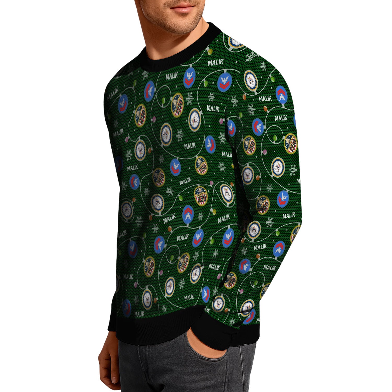 Personalized US Navy Christmas Ugly Sweater KAUST10