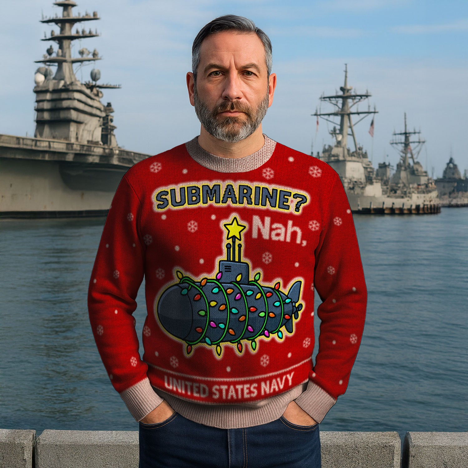 Personalized US Navy Christmas Ugly Sweater KAUST15