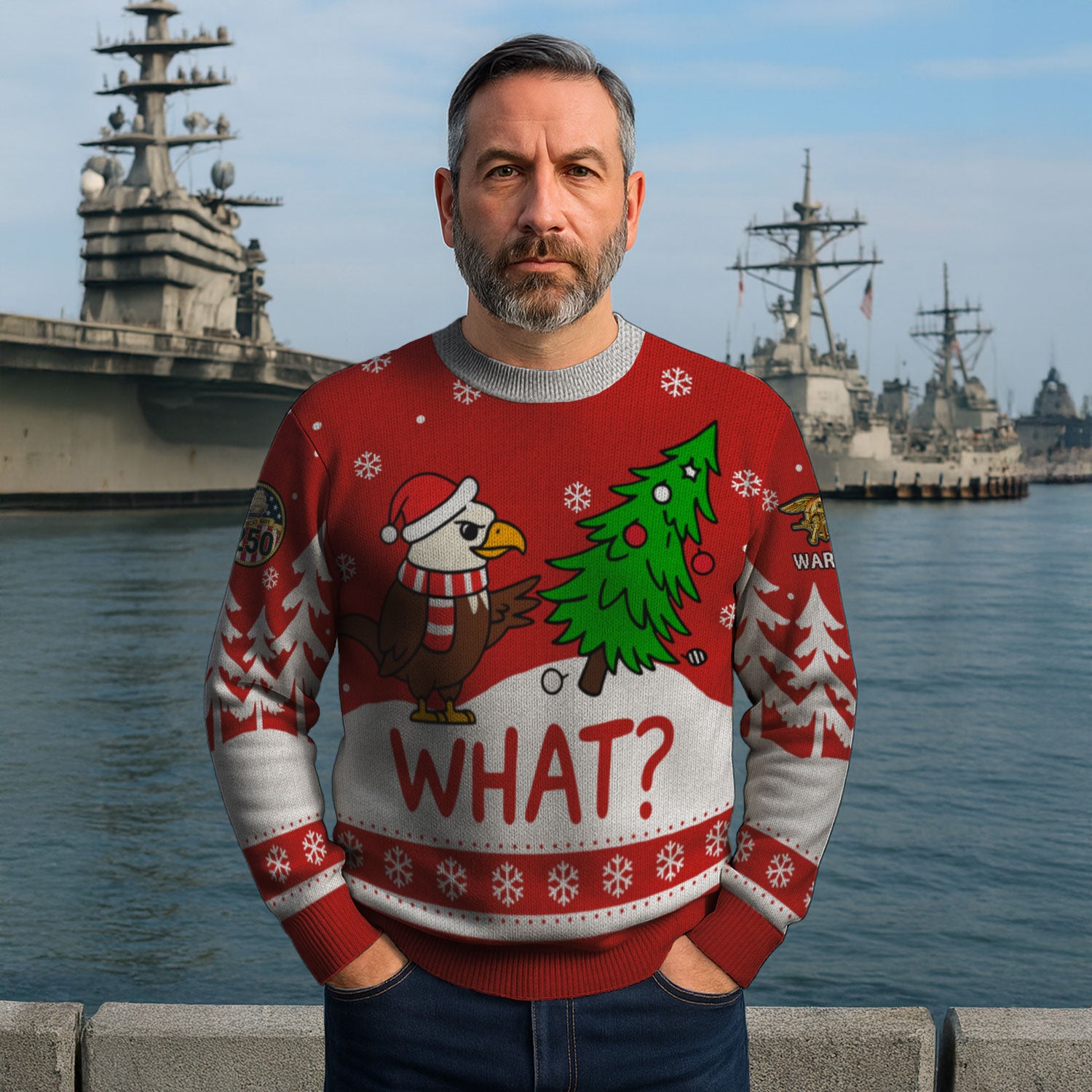 Personalized US Navy Christmas Ugly Sweater KAUST17