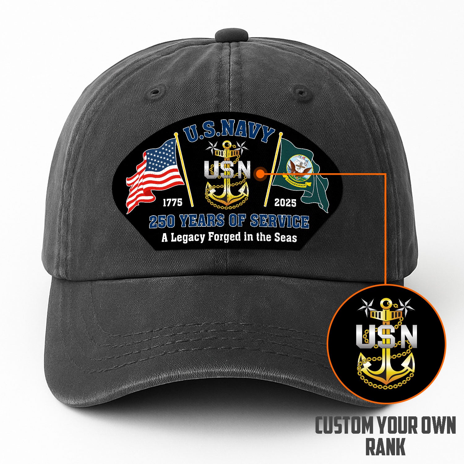 Custom Ranks & Text Premium Washed Denim Cap DC001