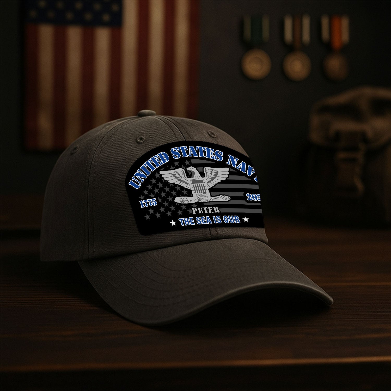Custom Ranks & Text Premium Washed Denim Cap DC002