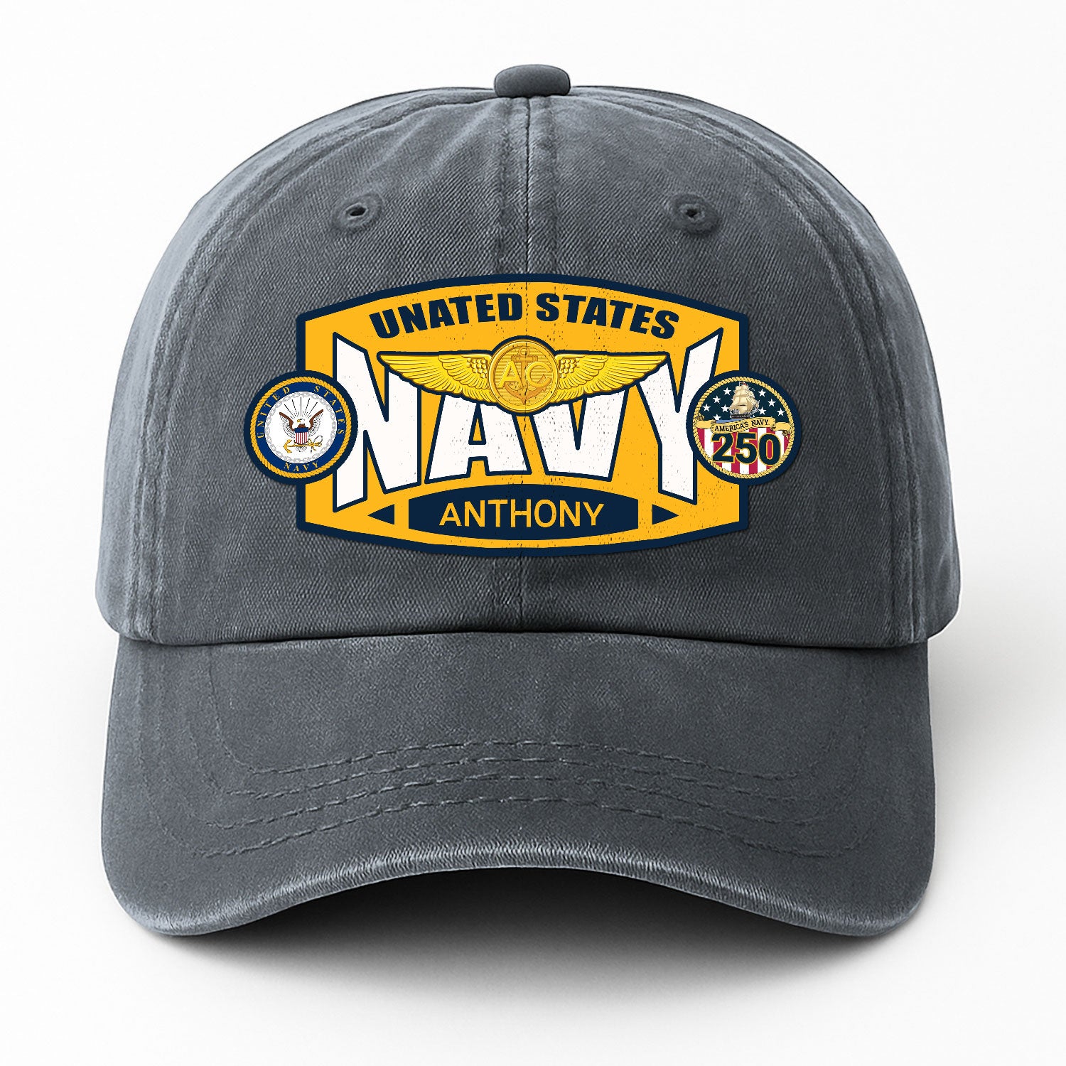 Custom Ranks & Text Premium Washed Denim Cap DC006