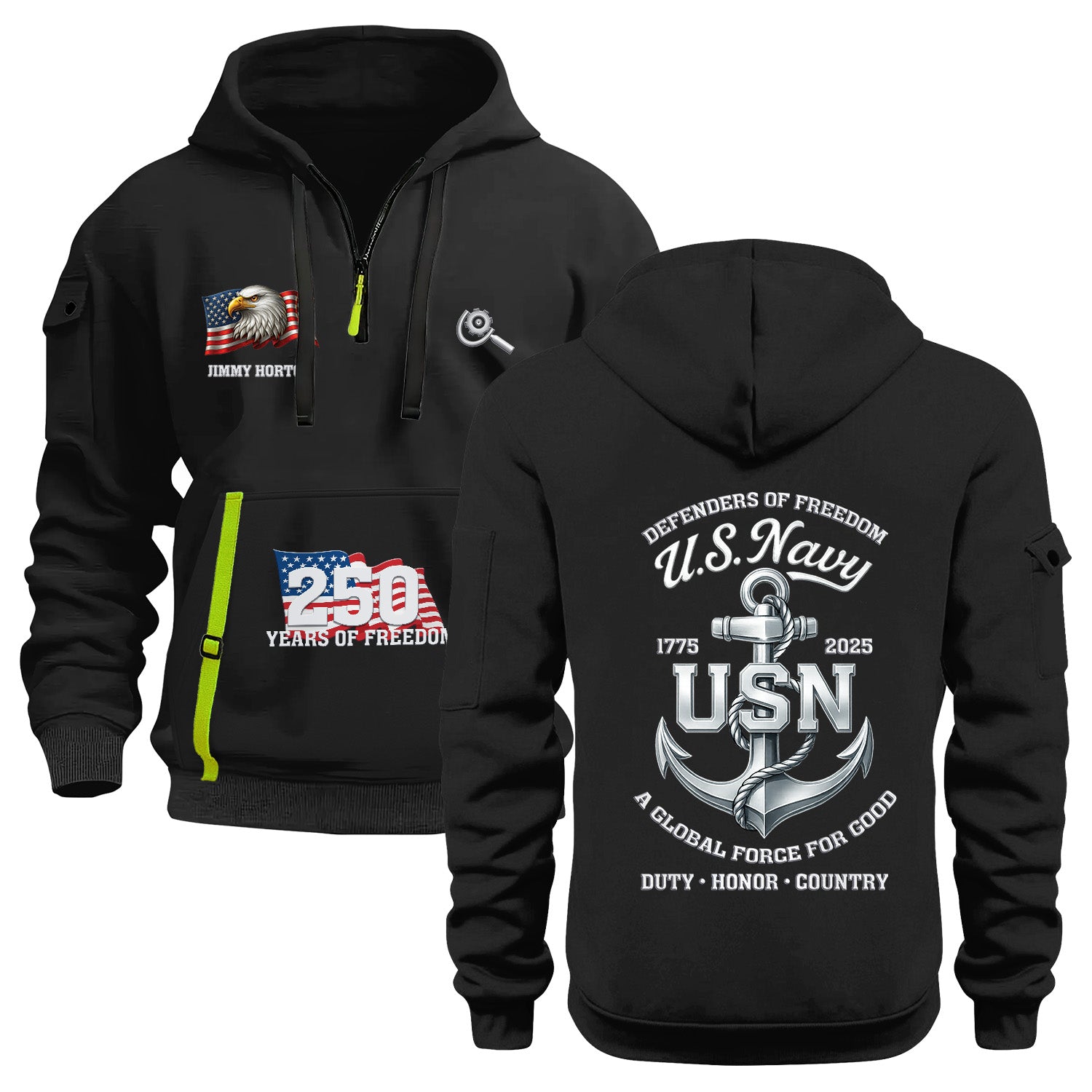 Personalized US Navy Quarter Zip Hoodie KRQZ02