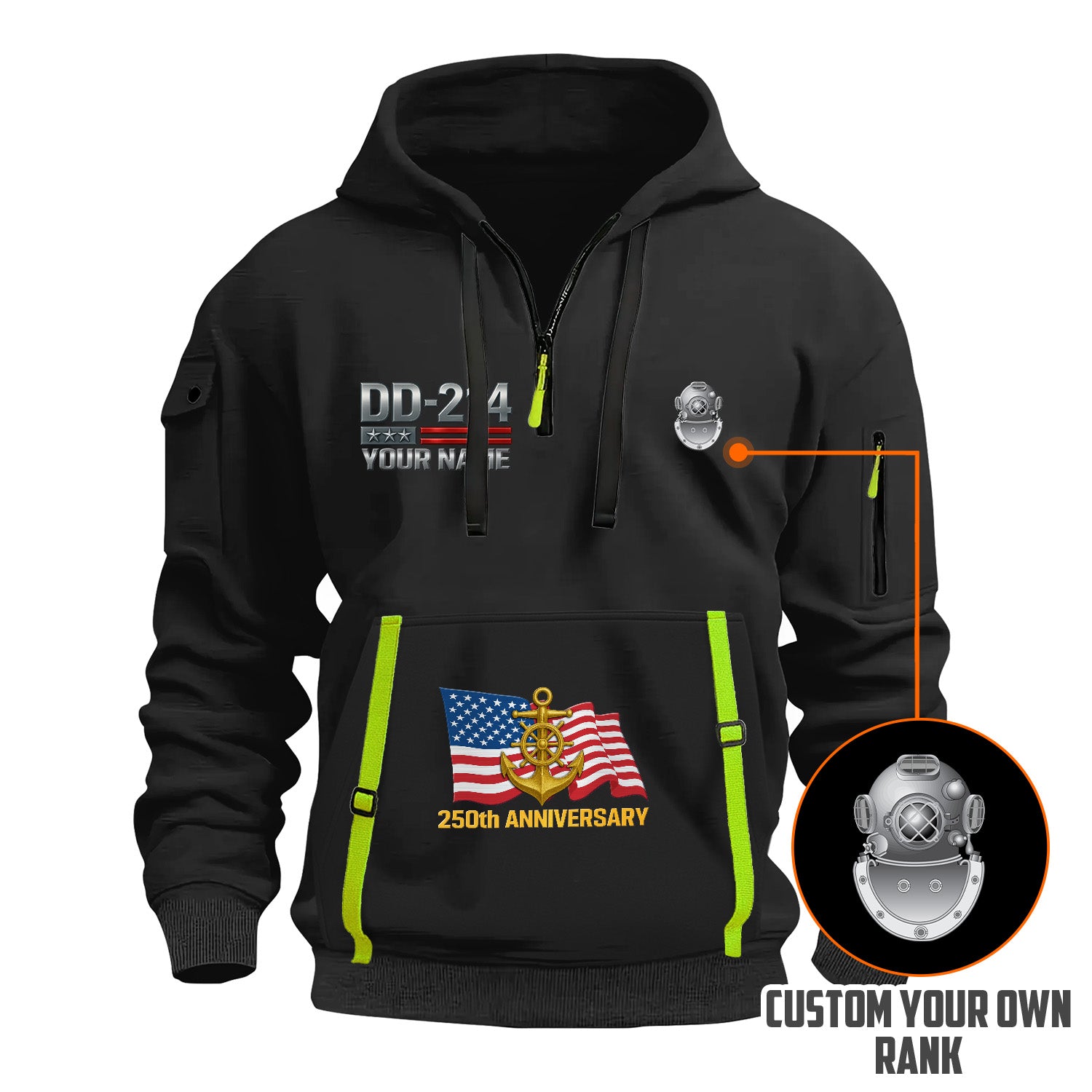 Personalized US Navy Quarter Zip Hoodie KRQZ05
