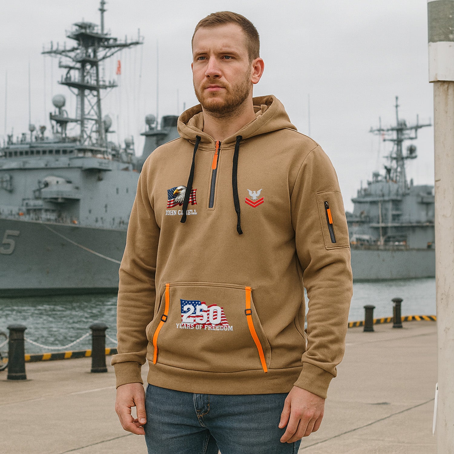Personalized US Navy Quarter Zip Hoodie KRQZ02