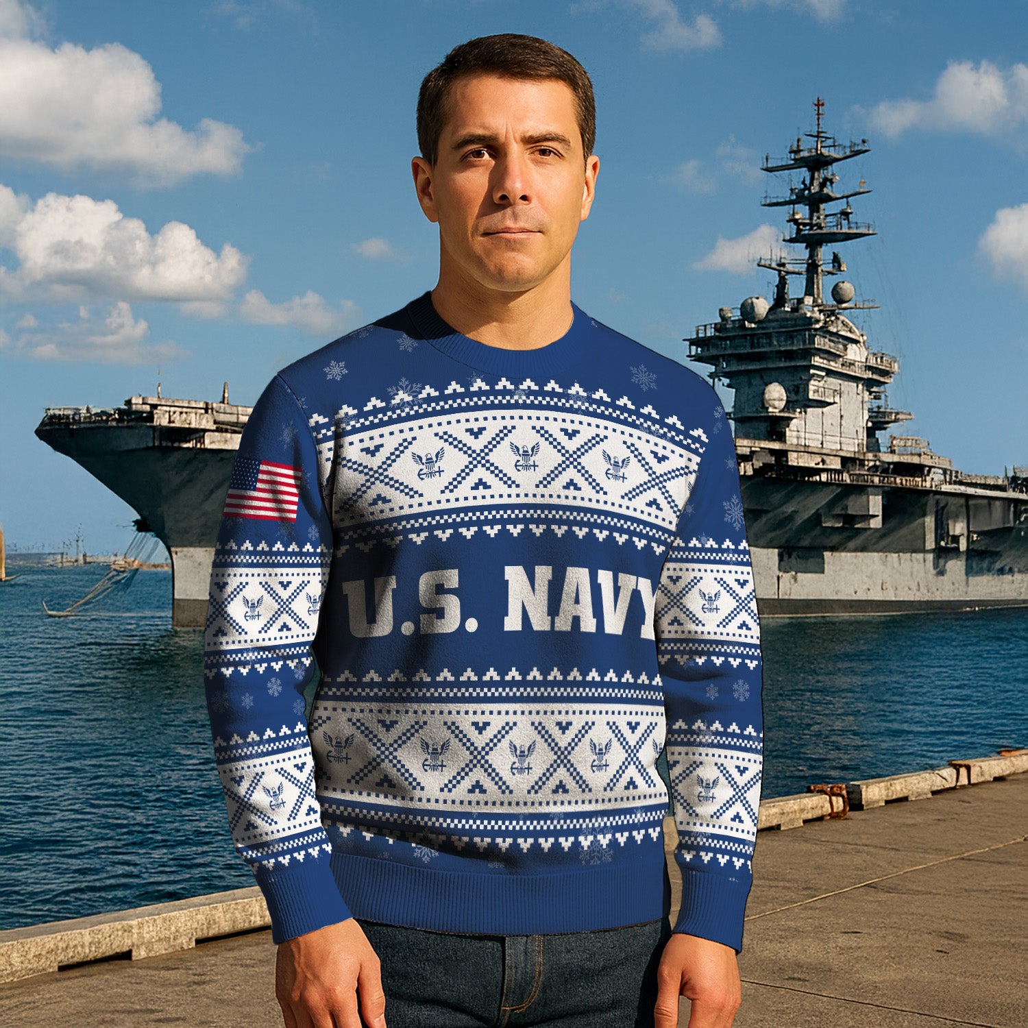 Personalized US Navy Christmas Ugly Sweater UST010