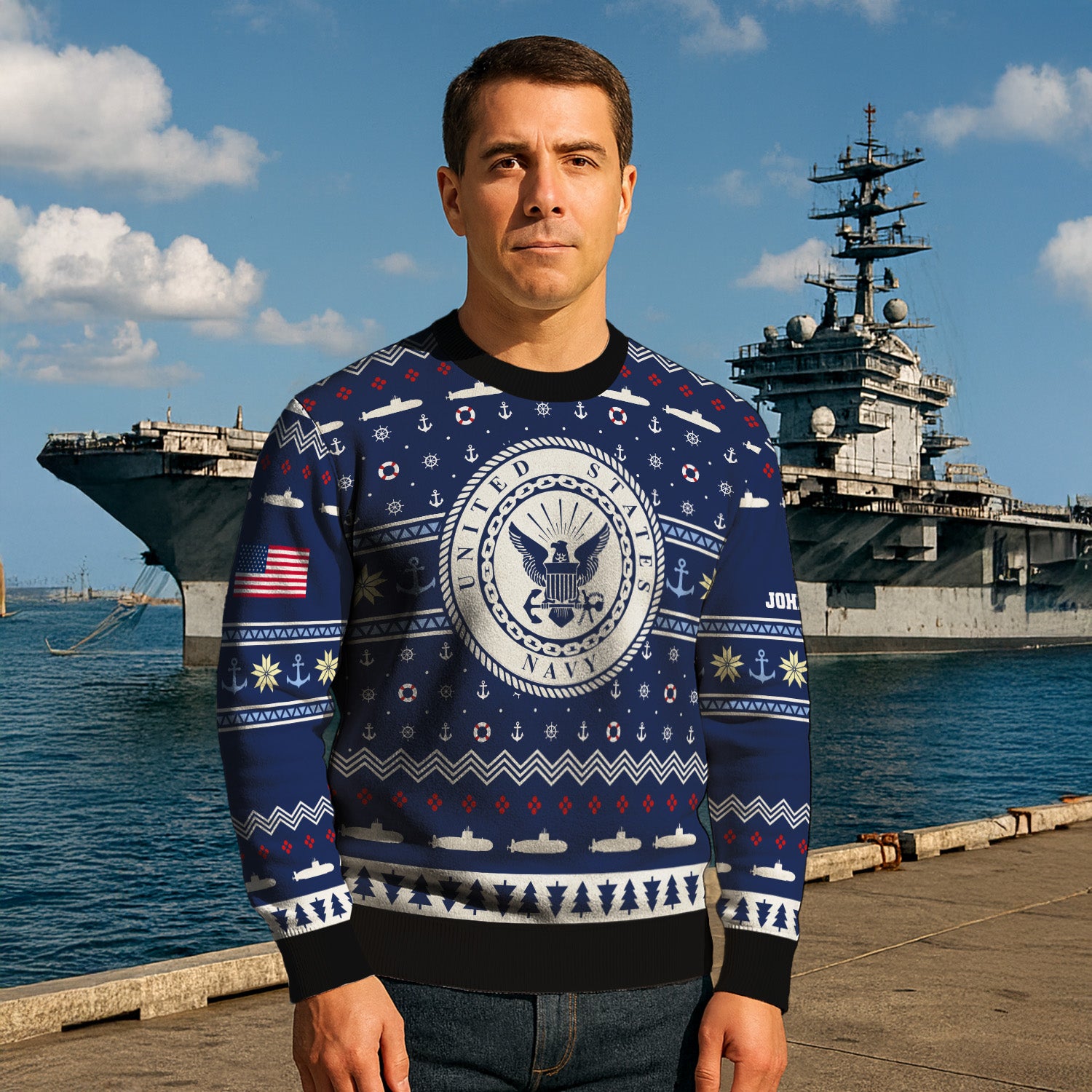 Personalized US Navy Christmas Ugly Sweater UST006
