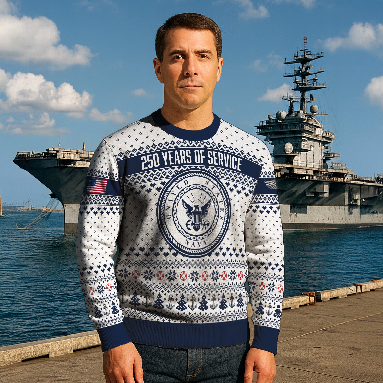 Personalized US Navy Christmas Ugly Sweater UST011