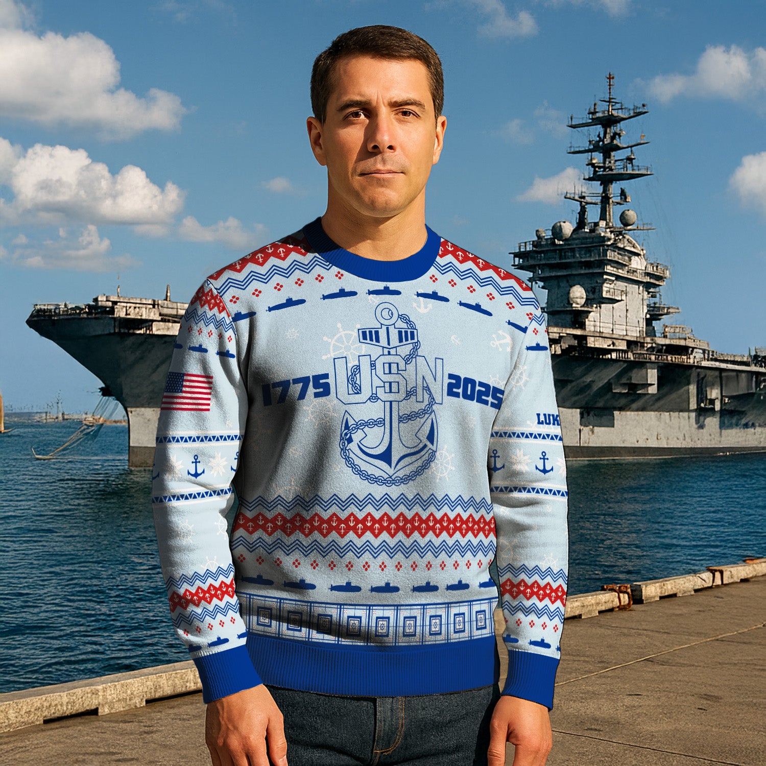 Personalized US Navy Christmas Ugly Sweater UST007